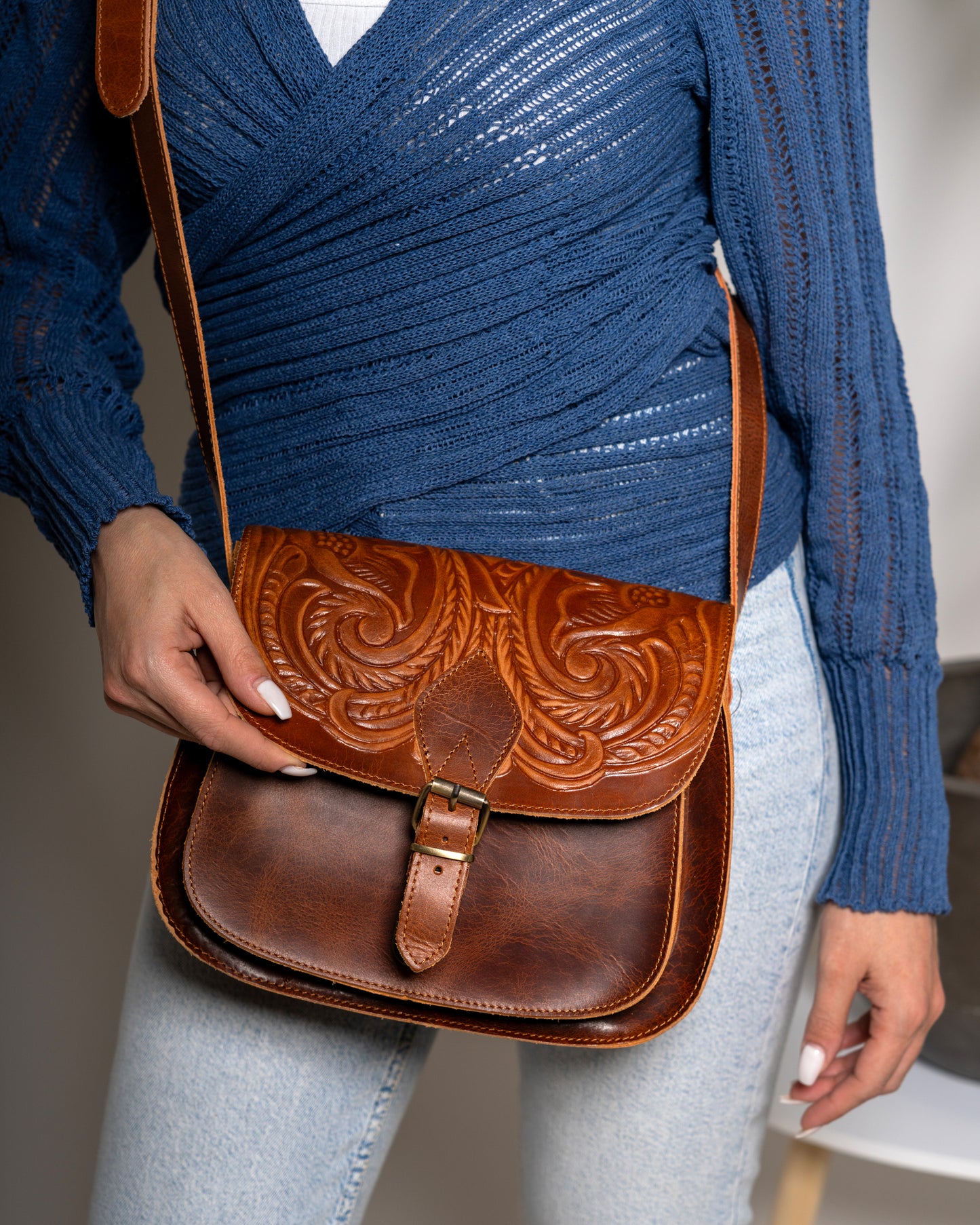 Tooled Leather Crossbody Bag Penelope