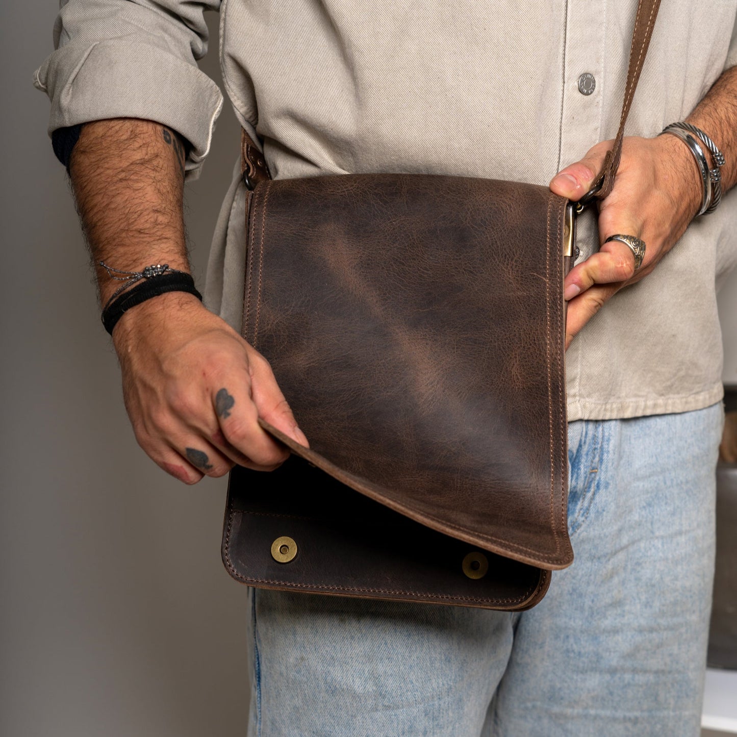 Leather Crossbody Bag Men Aristotle