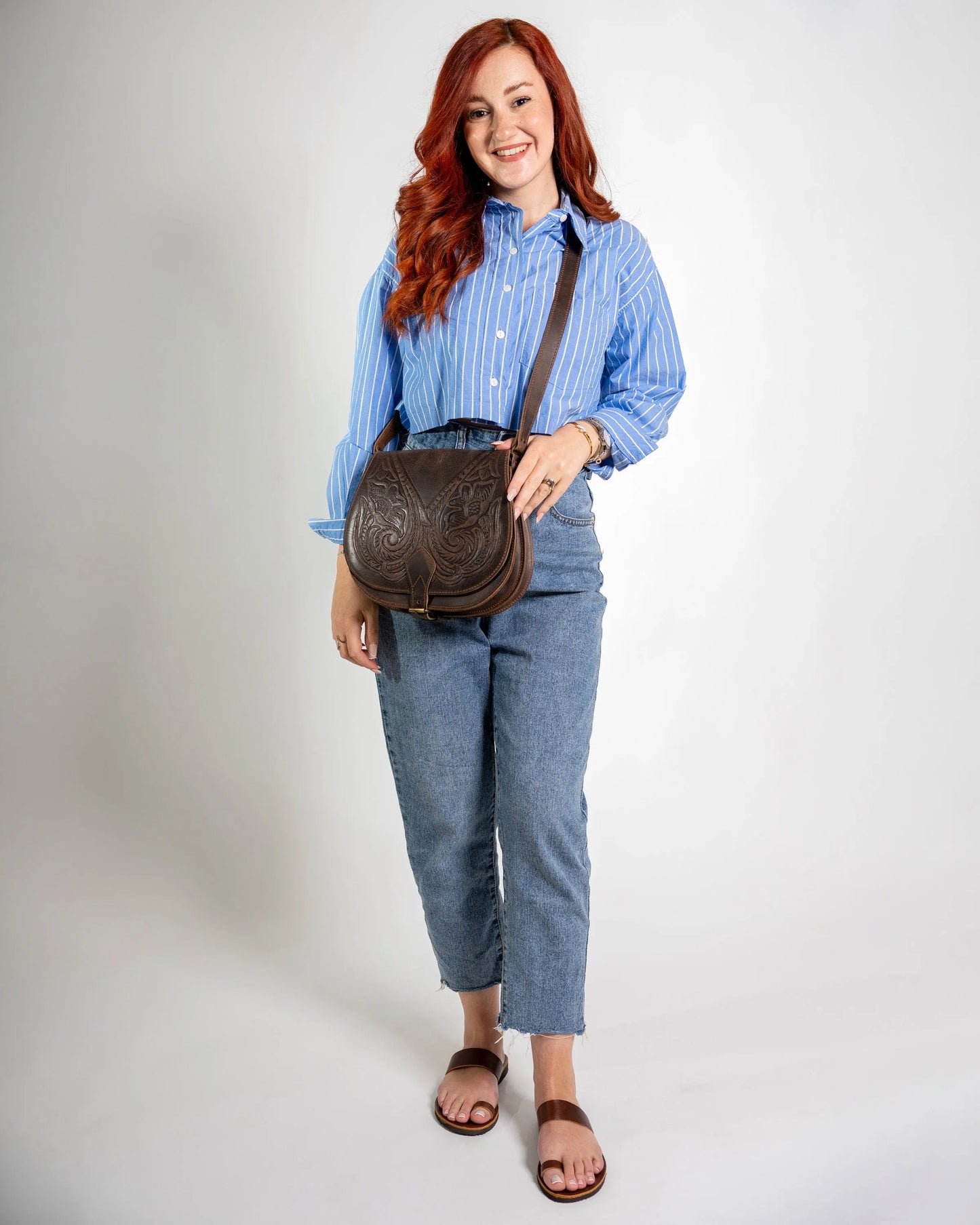 Womens tooled leather crossbody bag, Leather saddle bag purse, Hand tooled vintage leather purse, Large crossbody bag, Leather satchel bag