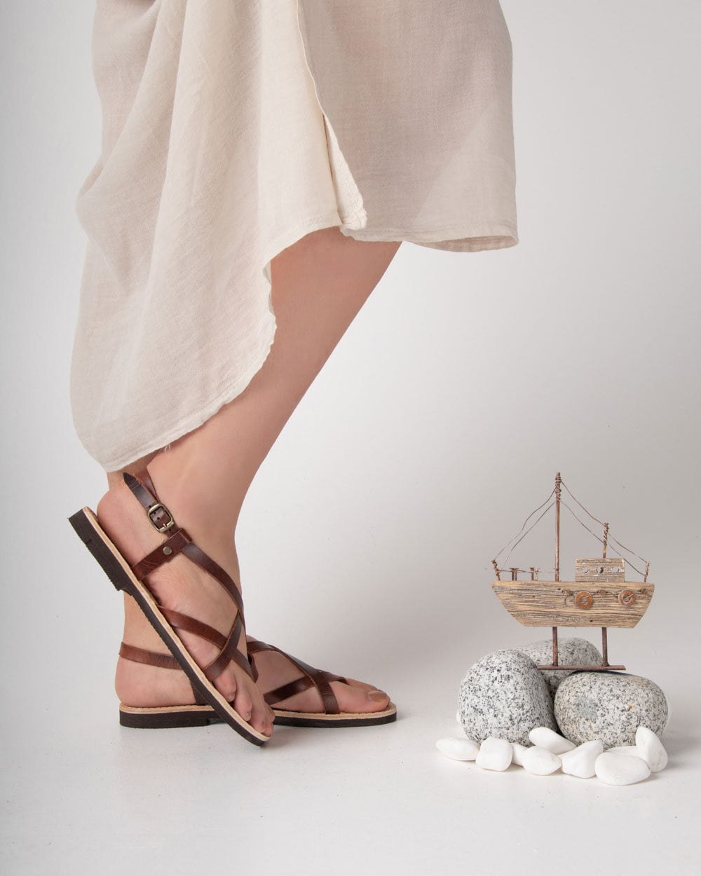 Greek sandals women leather, Minimalist leather strappy sandals flat, Slingback leather sandals for women