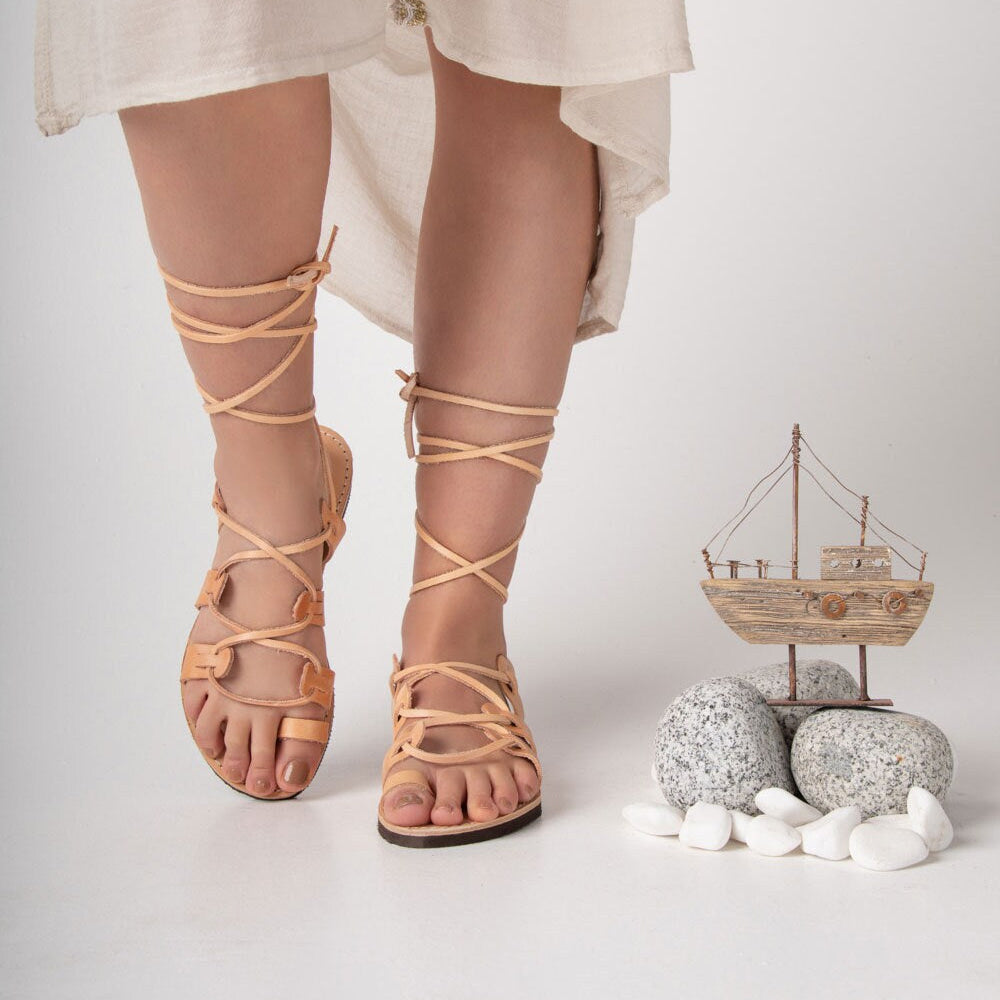 Gladiator leather women Greek sandals, tan colour lace up Greek goddess sandals,handmade genuine leather
