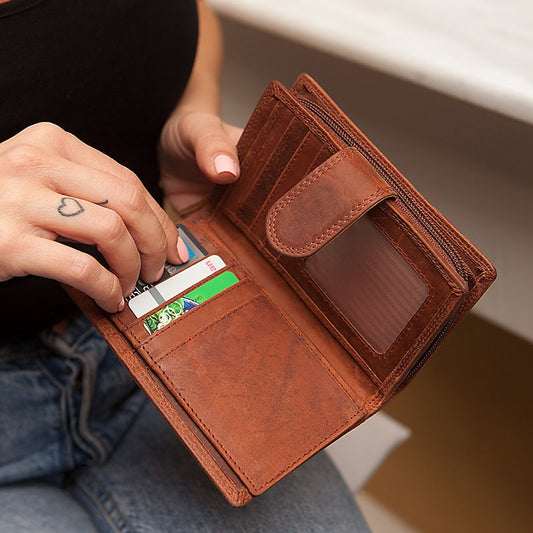 Small leather wallet women, Slim leather wallet zipper pouch, Travel leather wallet