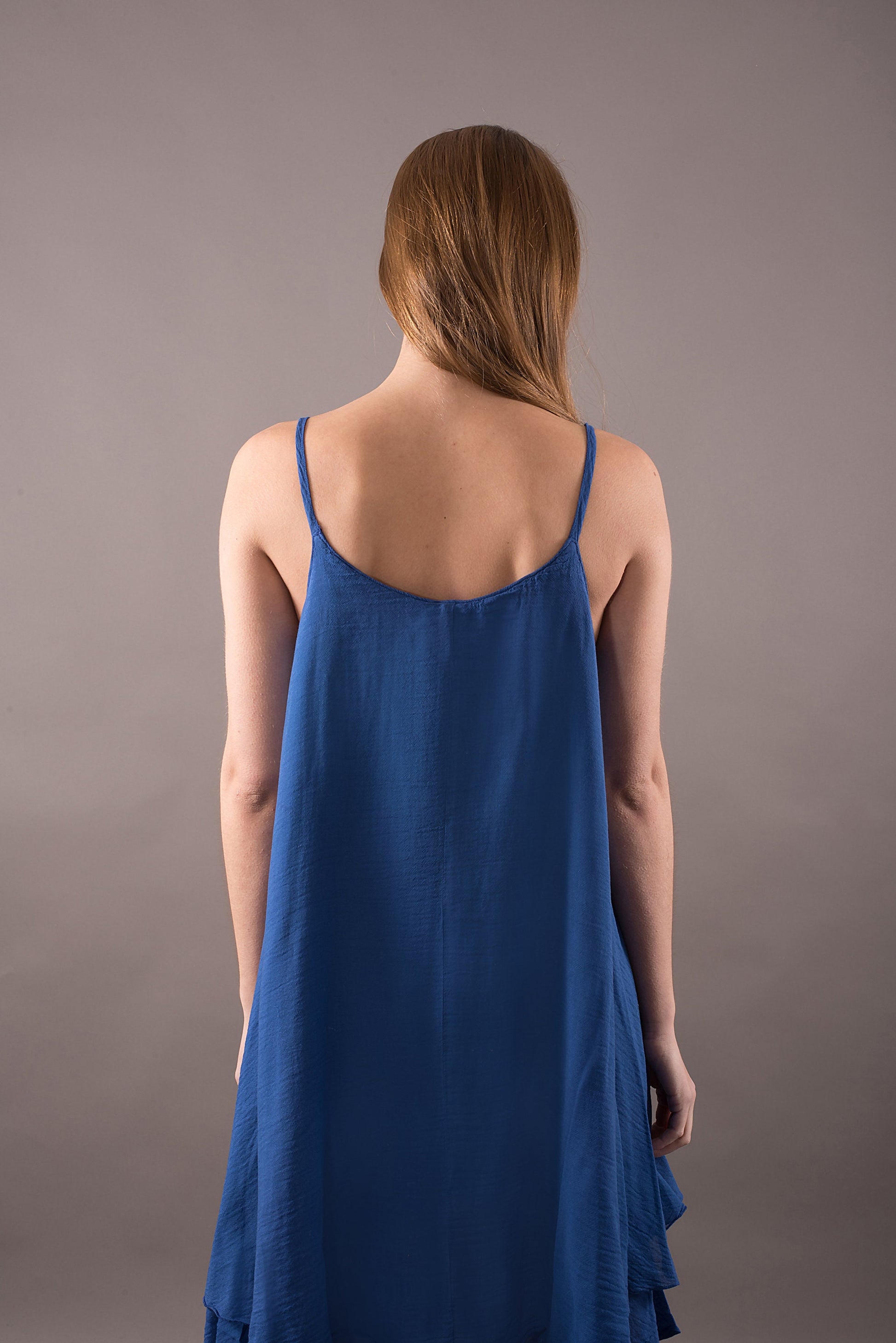 Women's spaghetti strap top dress, Gauze sundress, Summer cotton dress, Backless dress, Asymmetric dress