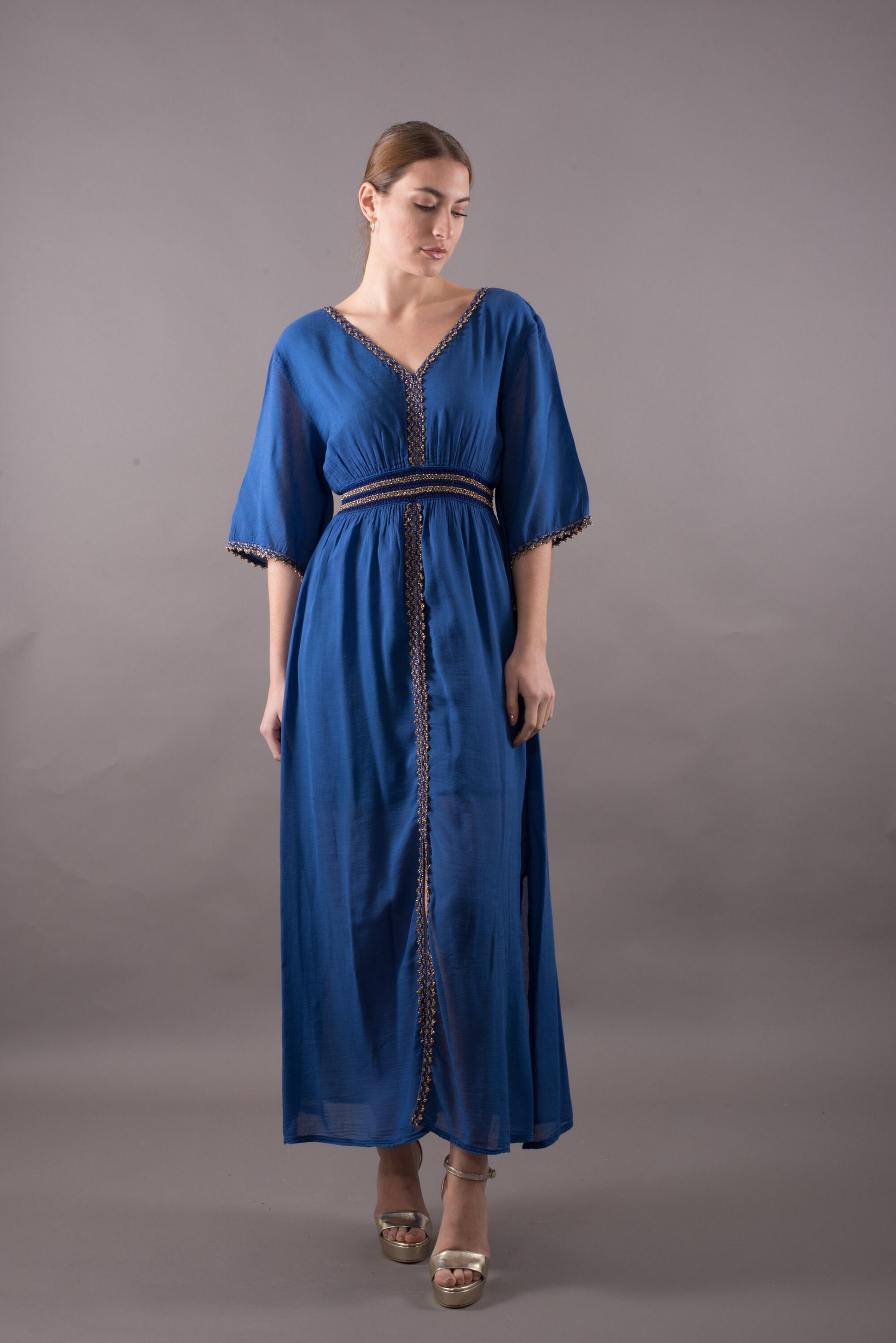 Soft cotton kaftan dress, boho maxi dress, cotton tunic, natural fabric, baumwollkleider