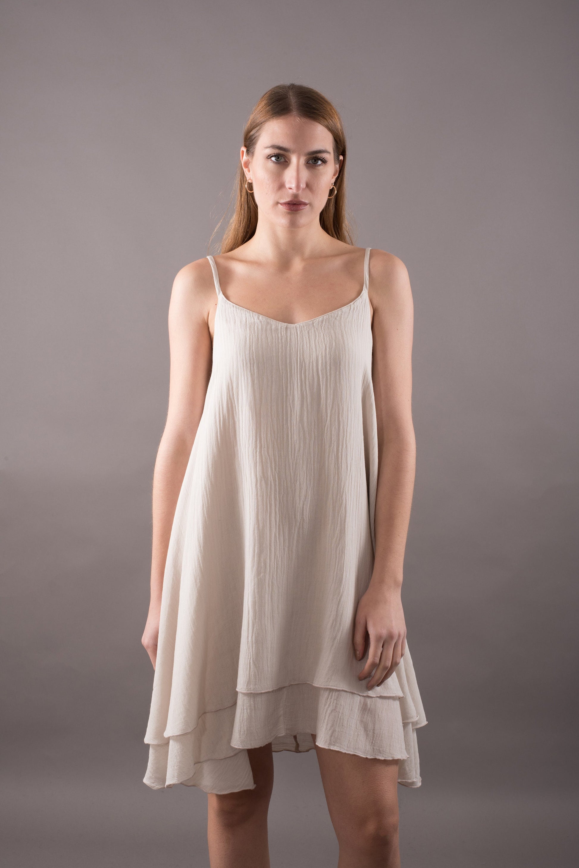 Women's spaghetti strap top dress, Gauze sundress, Summer cotton dress, Backless dress, Asymmetric dress