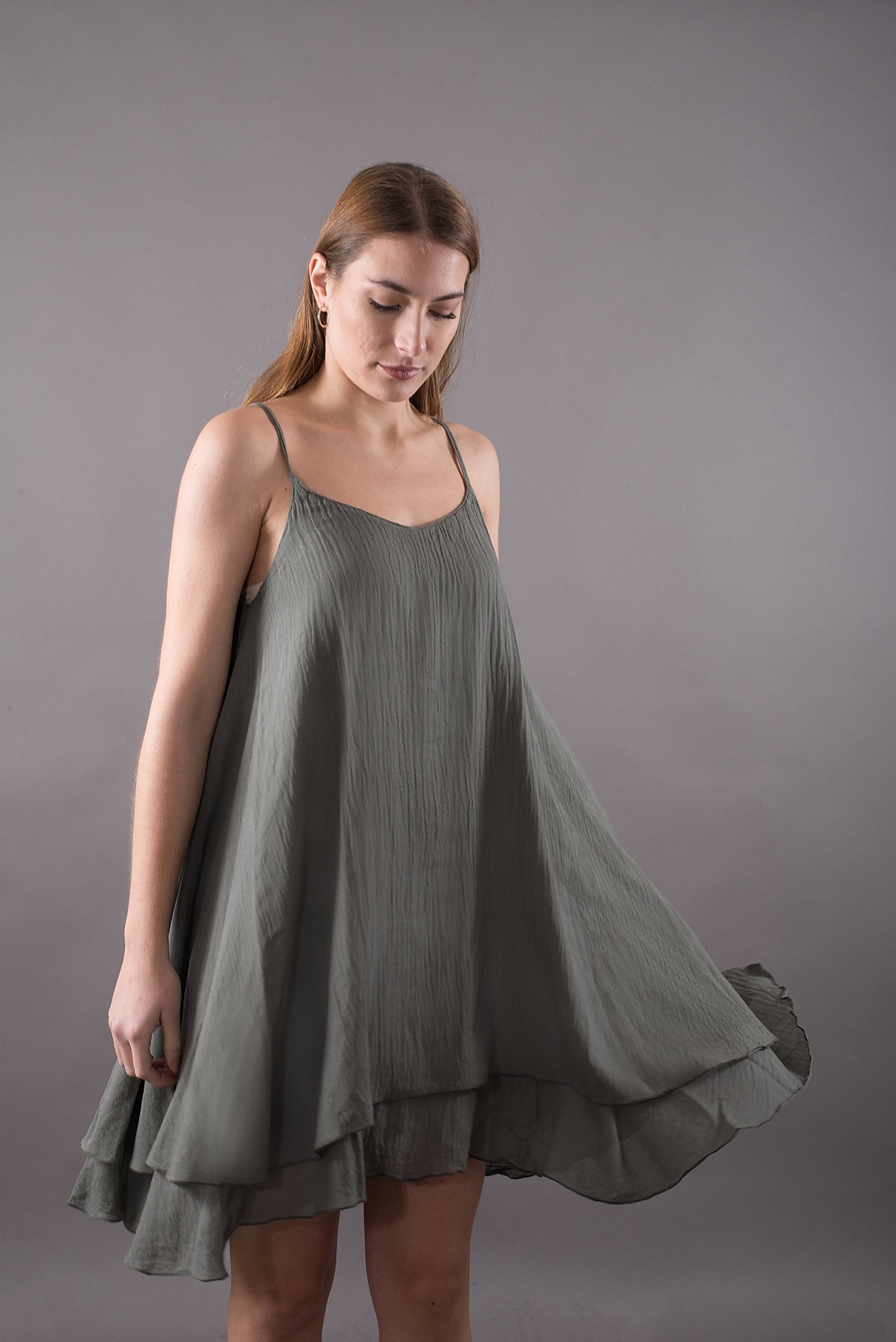 Women's spaghetti strap top dress, Gauze sundress, Summer cotton dress, Backless dress, Asymmetric dress