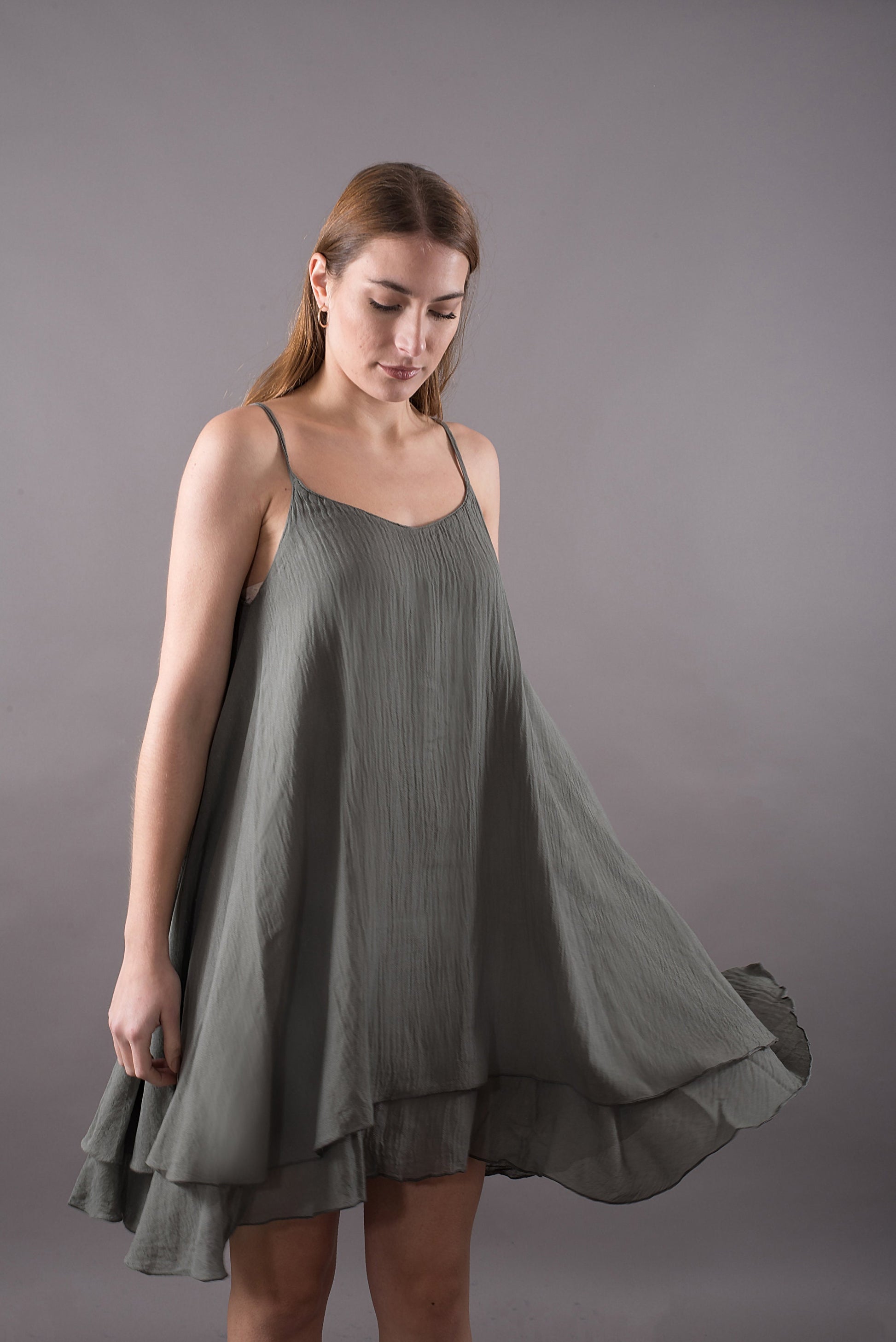 Women's spaghetti strap top dress, Gauze sundress, Summer cotton dress, Backless dress, Asymmetric dress