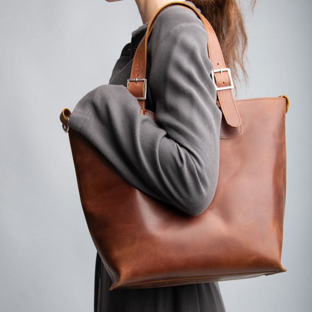 Women leather tote bag with zipper, Soft leather large tote bag, Genuine leather aesthetic tote bag