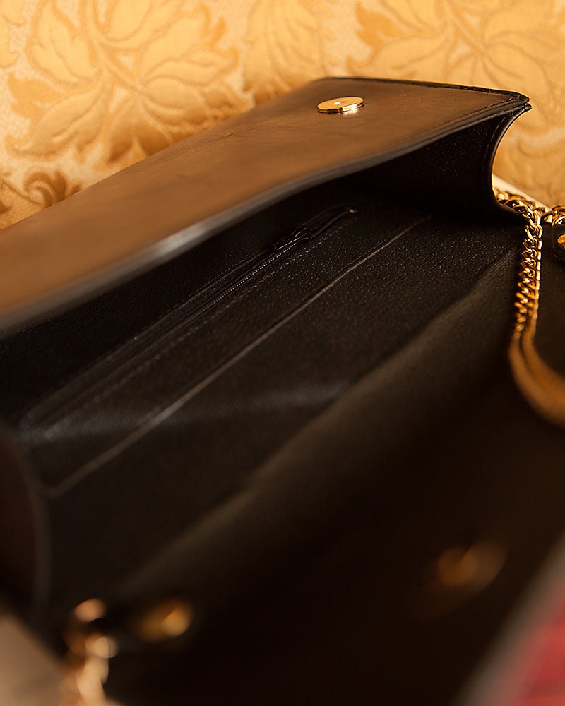 Crossbody bags for women, envelope wallet, gold chain black purse, vintage bag, leather handbags, small leather bag, leather clutch