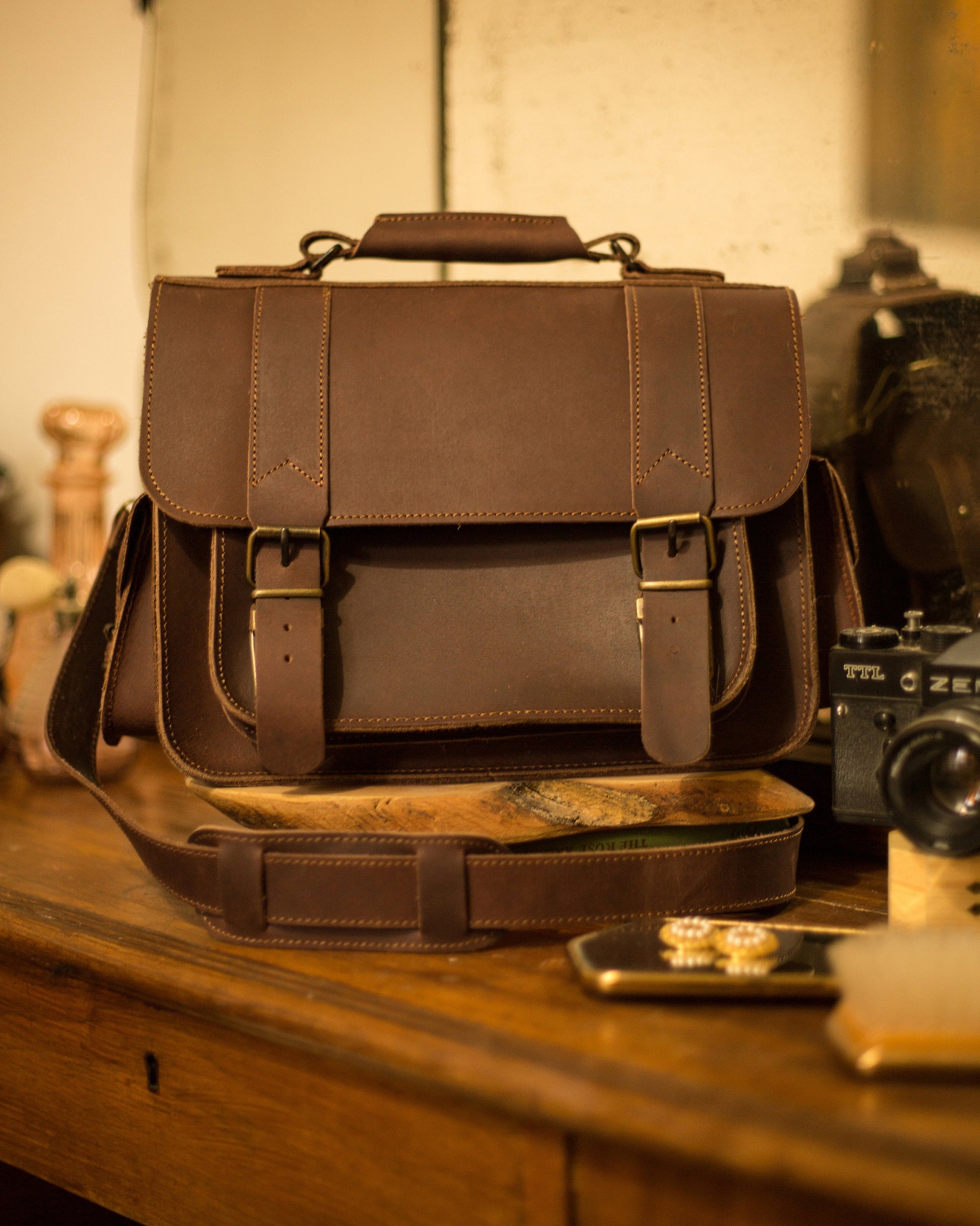 Natural leather camera bag, Vintage camera bag, Kameratasche, Unisex dslr camera bag