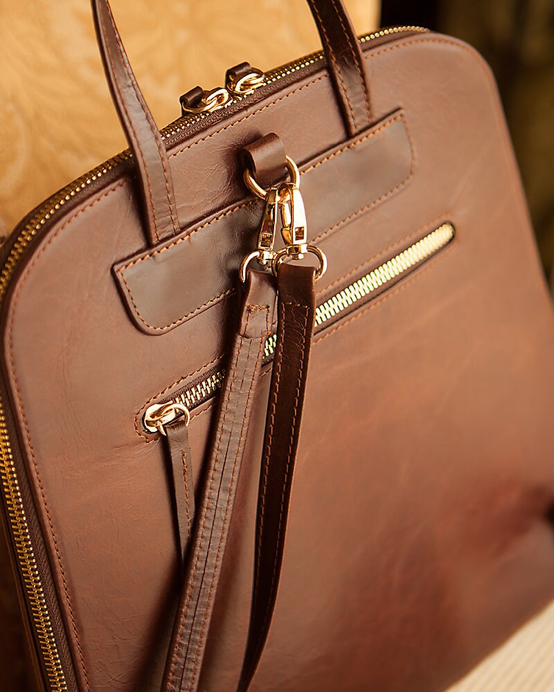 Minimal leather backpack for women, Brown leather rucksack, Women's leather accessories