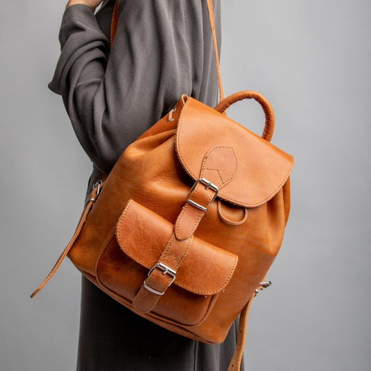 Women's Tooled Full Grain Boho Leather Backpack, Vintage leather backpack , Rucksack Damen, Sac à dos cuir femme