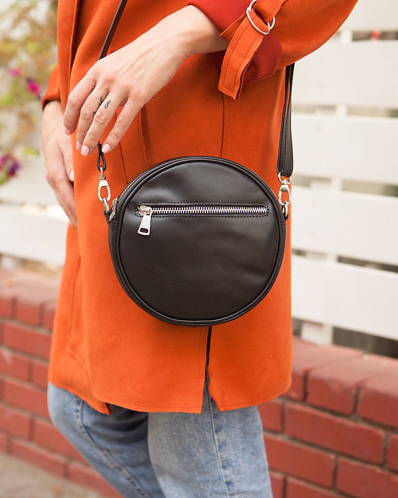 Natural round leather bag, circle purse, small crossbody purse for women