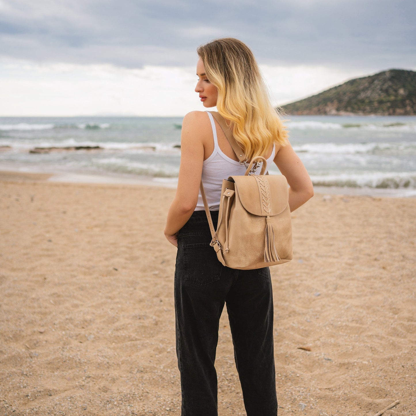 Women's Full Grain Boho Leather Backpack, Leather backpack purse , Women's Backpack, Rucksack Damen, Sac à dos cuir femme