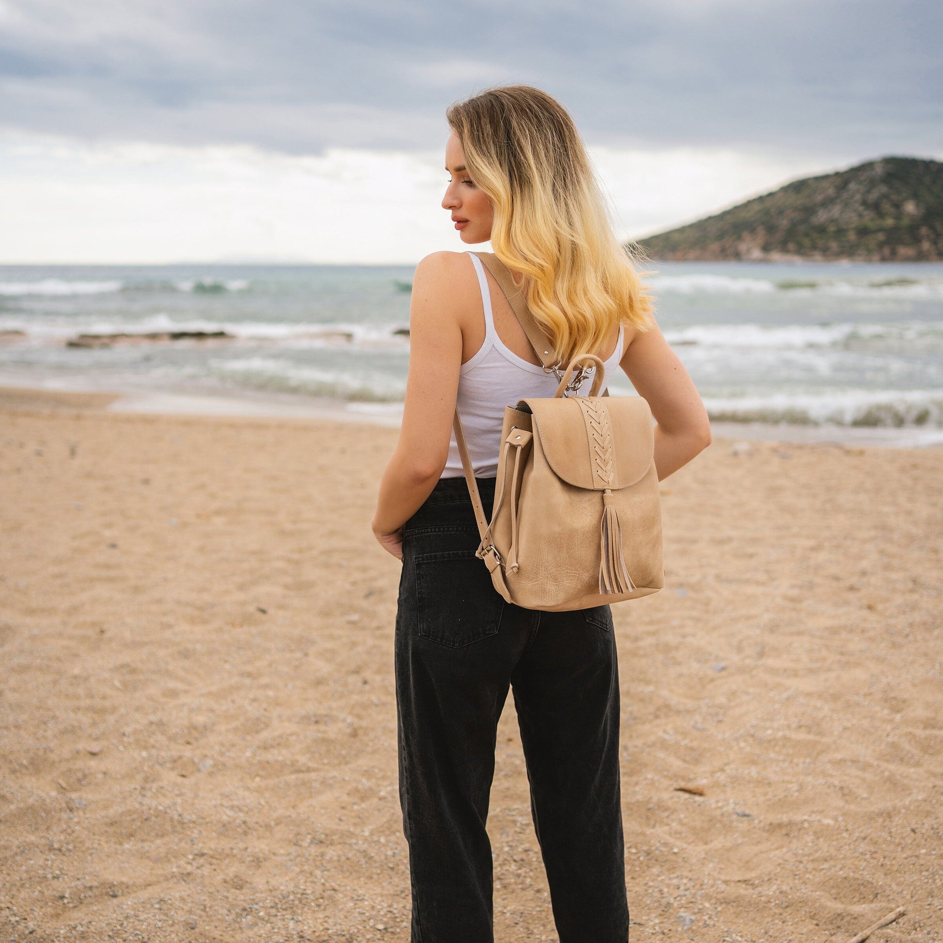 Women's Full Grain Boho Leather Backpack, Leather backpack purse , Women's Backpack, Rucksack Damen, Sac à dos cuir femme