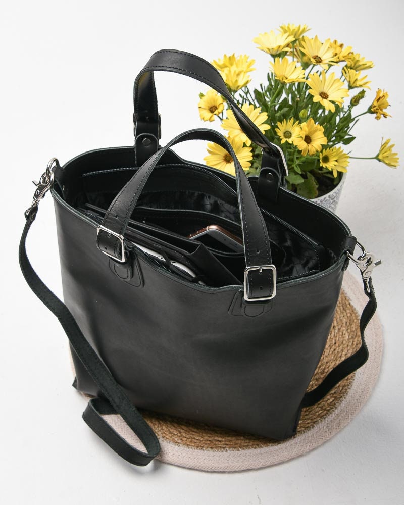 Women leather tote bag with zipper, Soft leather large tote bag, Genuine leather aesthetic tote bag