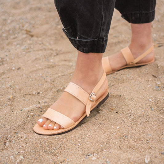 Greek leather sandals women, Minimalist flat sandals, Leather slide slingback sandals, Sandales grecques