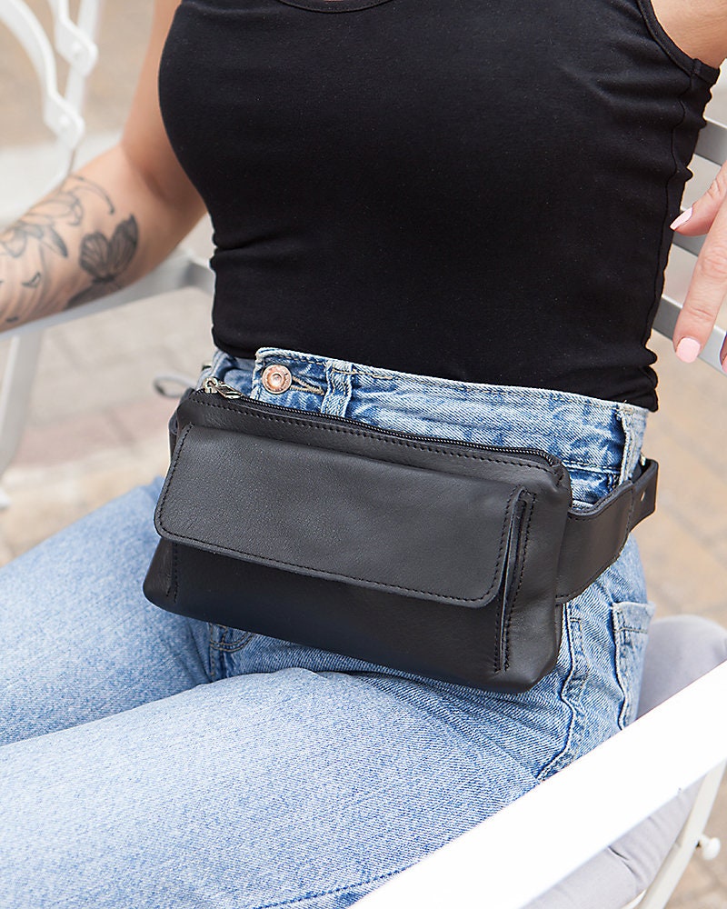 Brown leather fanny pack, Minimalist leather belt bag women, Leather bum bag hip bag, Bauchtasche leder