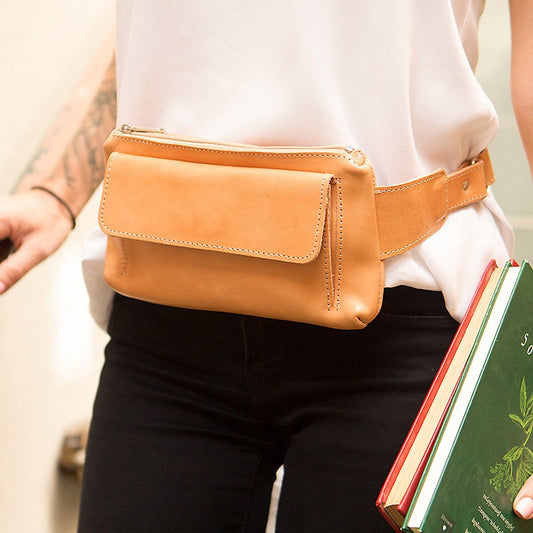 Brown leather fanny pack, Minimalist leather belt bag women, Leather bum bag hip bag, Bauchtasche leder