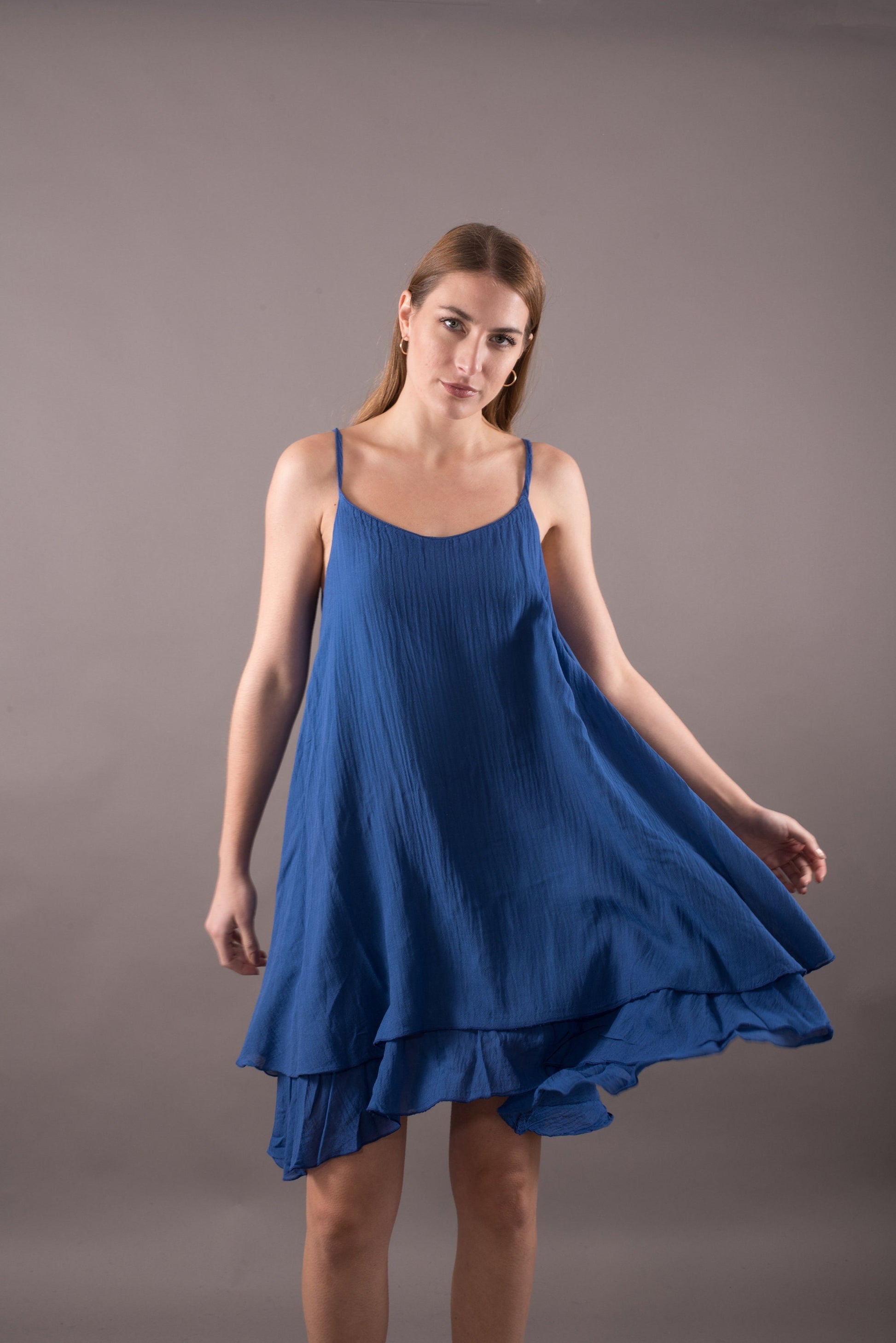 Women's spaghetti strap top dress, Gauze sundress, Summer cotton dress, Backless dress, Asymmetric dress