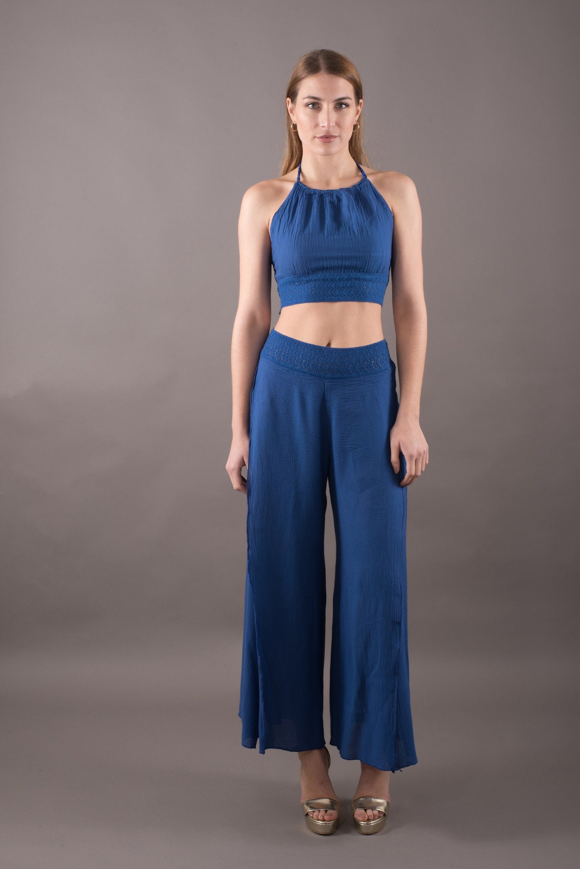 Cotton gauze festival clothing for women, Double gauze palazzo boho pants women, Elastic waist hippie harem pants