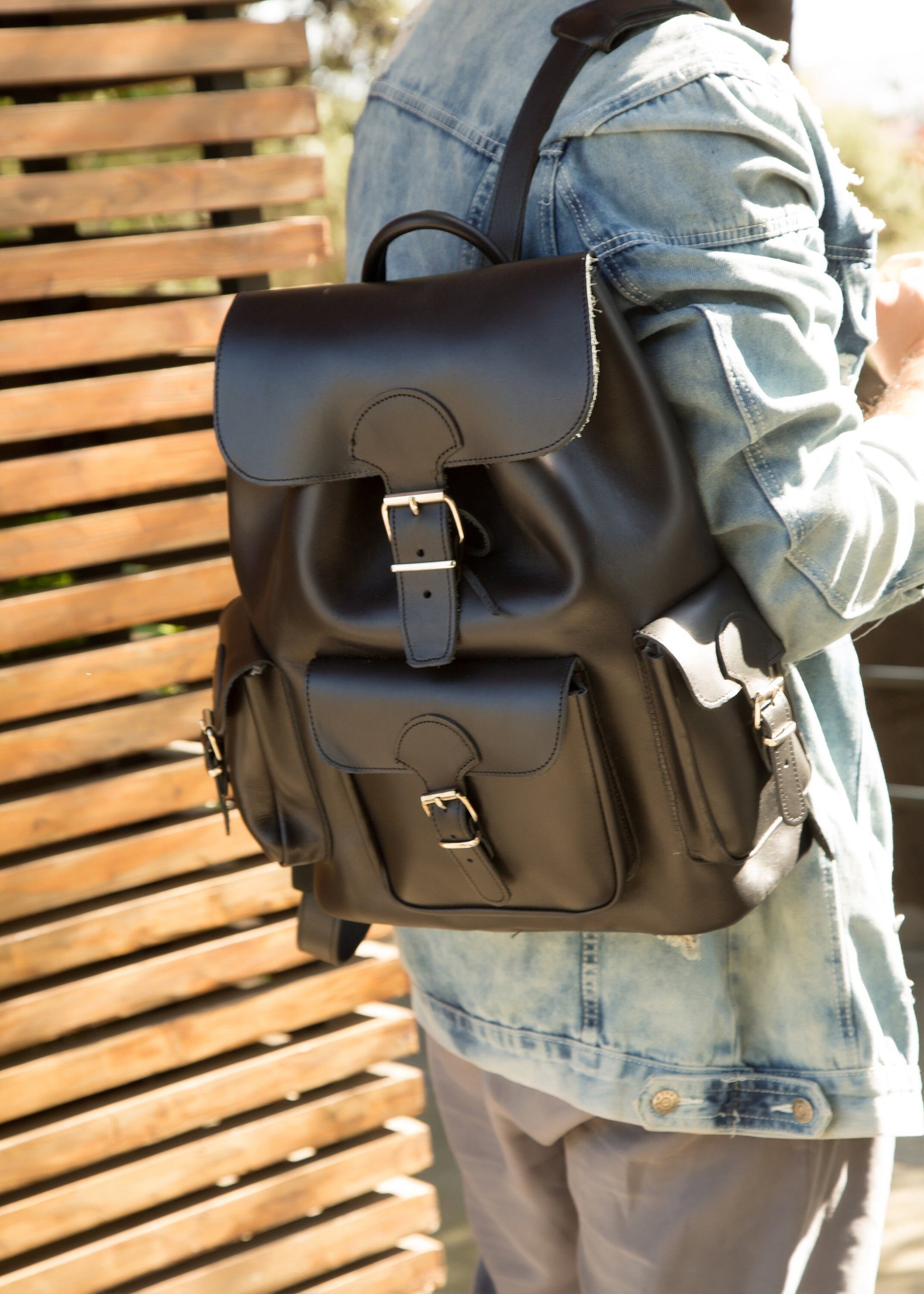 Large leather backback men, Travel leather rucksack, Leather laptop backpack, Leather gift for him