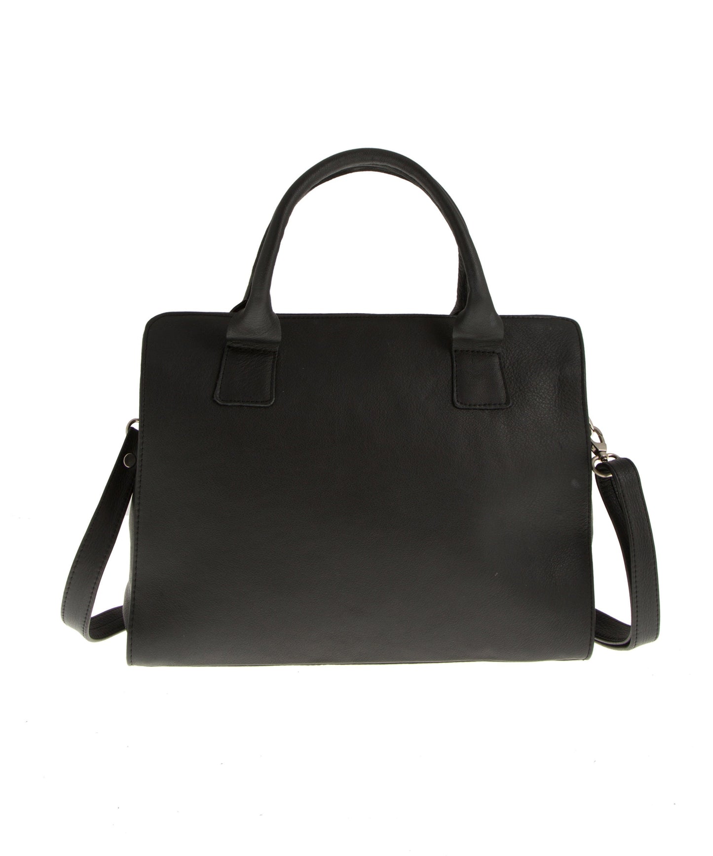 Leather tote bag with zipper and adjustable strap, Small black leather handbag for women, Everyday use shoulder bag