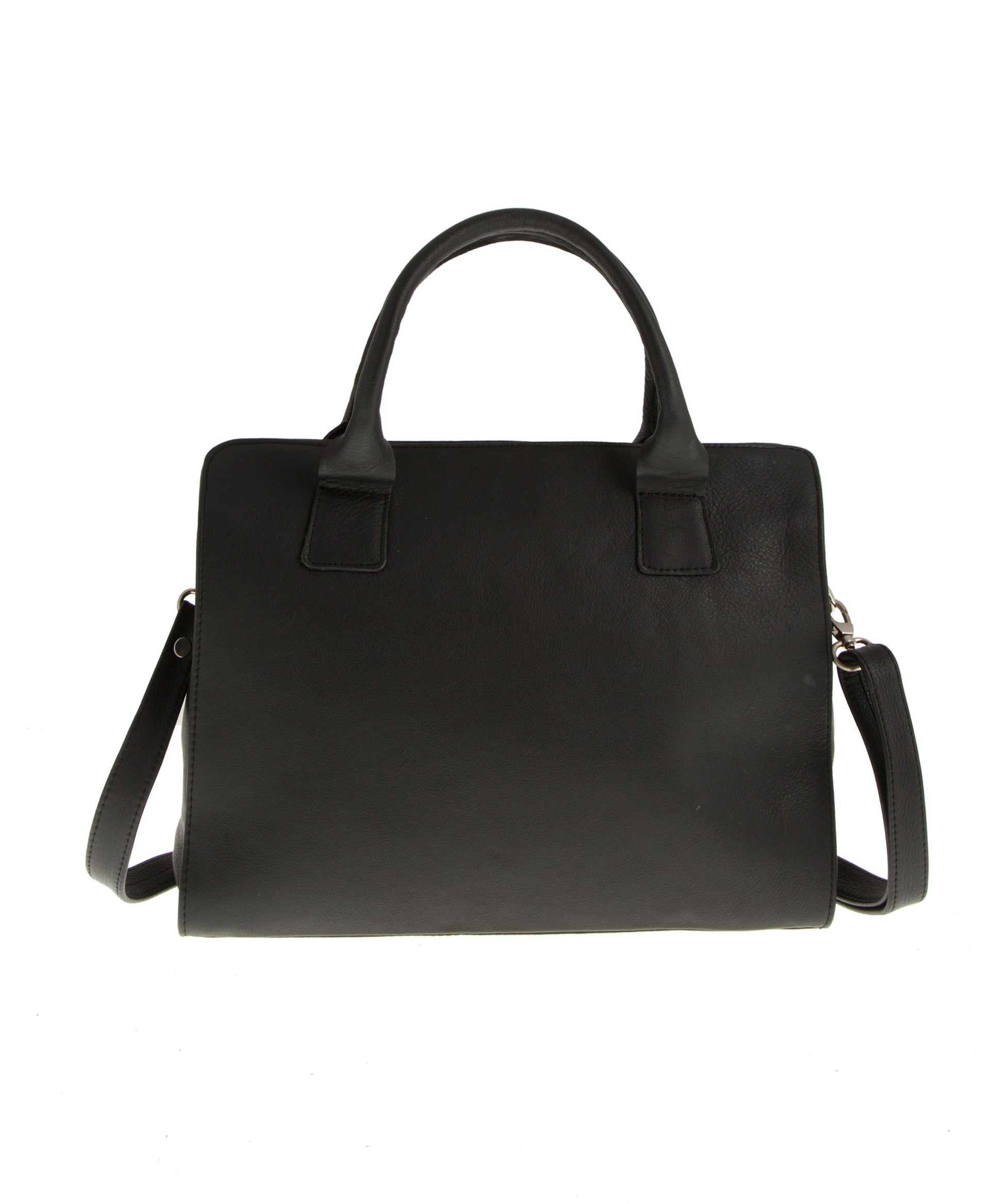 Leather tote bag with zipper and adjustable strap, Small black leather handbag for women, Everyday use shoulder bag