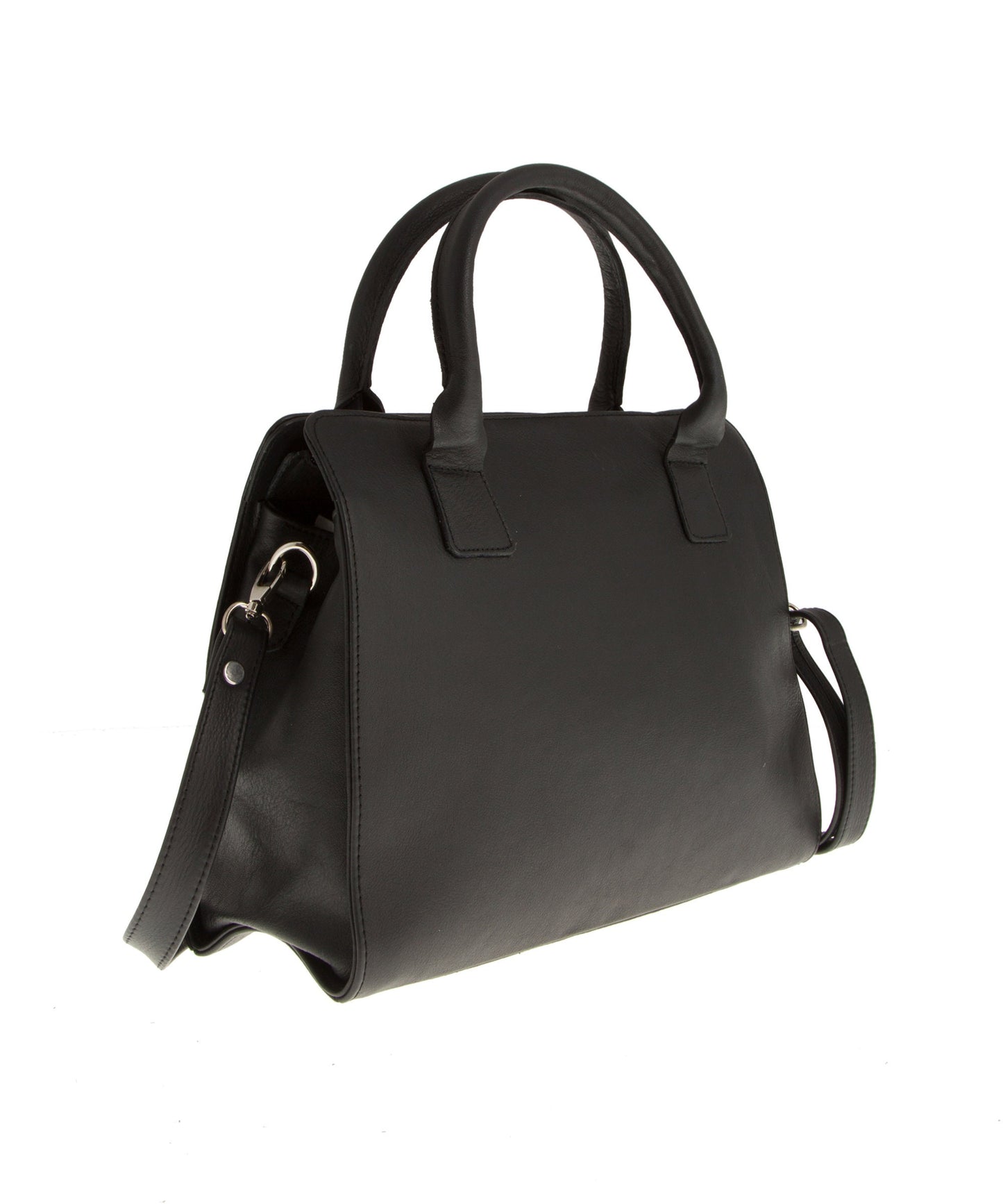 Leather tote bag with zipper and adjustable strap, Small black leather handbag for women, Everyday use shoulder bag