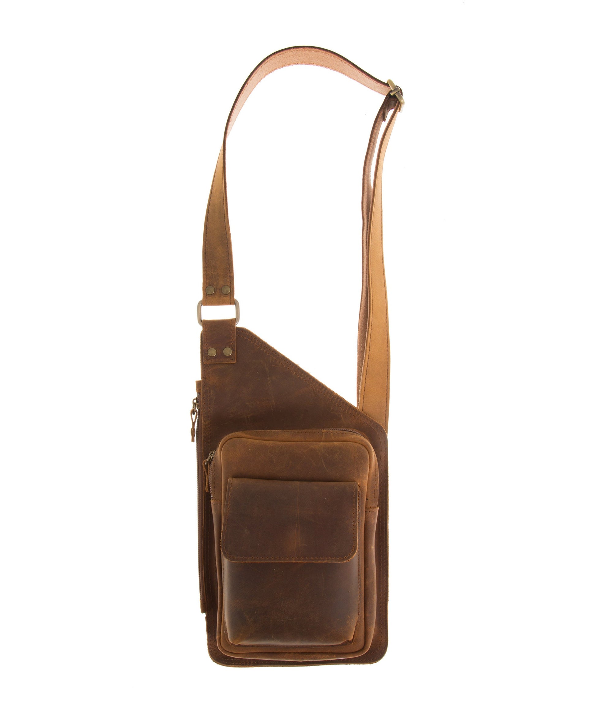 Mens leather chest bag, Sling leather crossbody bag, Distressed leather shoulder bag men, Ledertasche herren