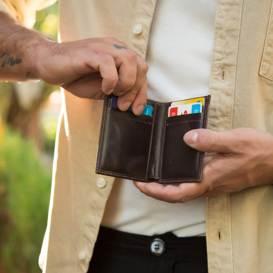 Brown leather front pocket wallet, Mens slim front pocket wallet, Leather cardholder, Bifold Wallet