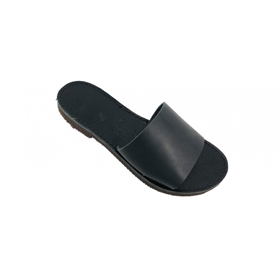 Minimalist natural leather sandals, Leather slippers women, Flat leather sandals, Womens leather slide sandals