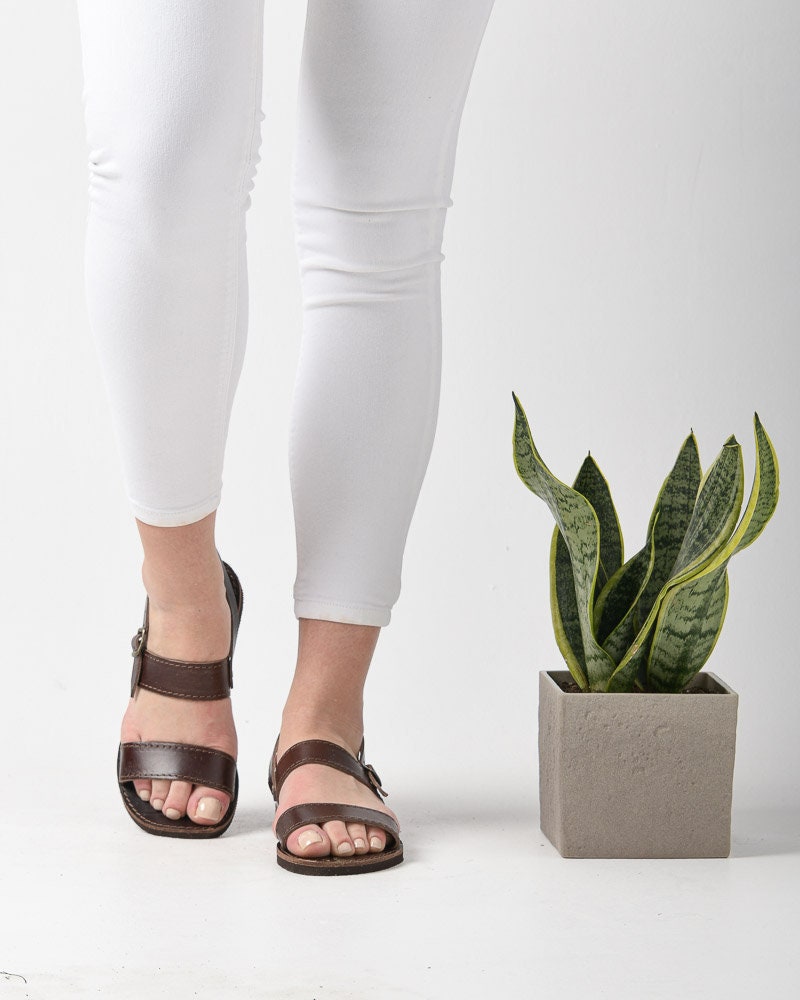 Greek leather sandals women, Minimalist flat sandals, Leather slide slingback sandals, Sandales grecques