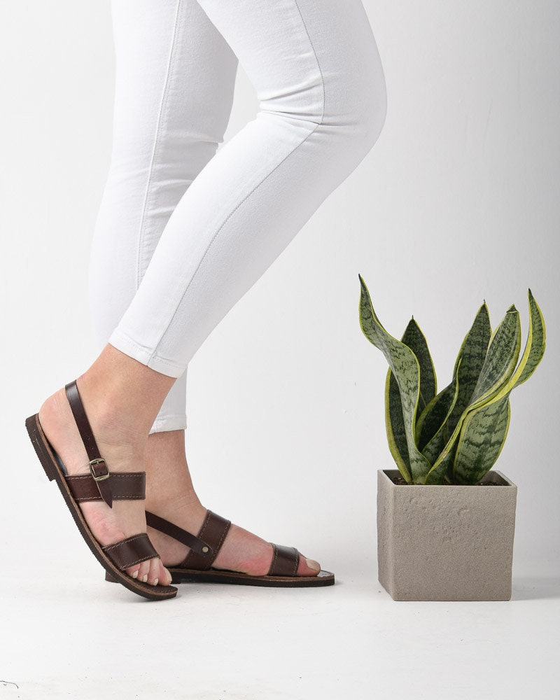 Greek leather sandals women, Minimalist flat sandals, Leather slide slingback sandals, Sandales grecques