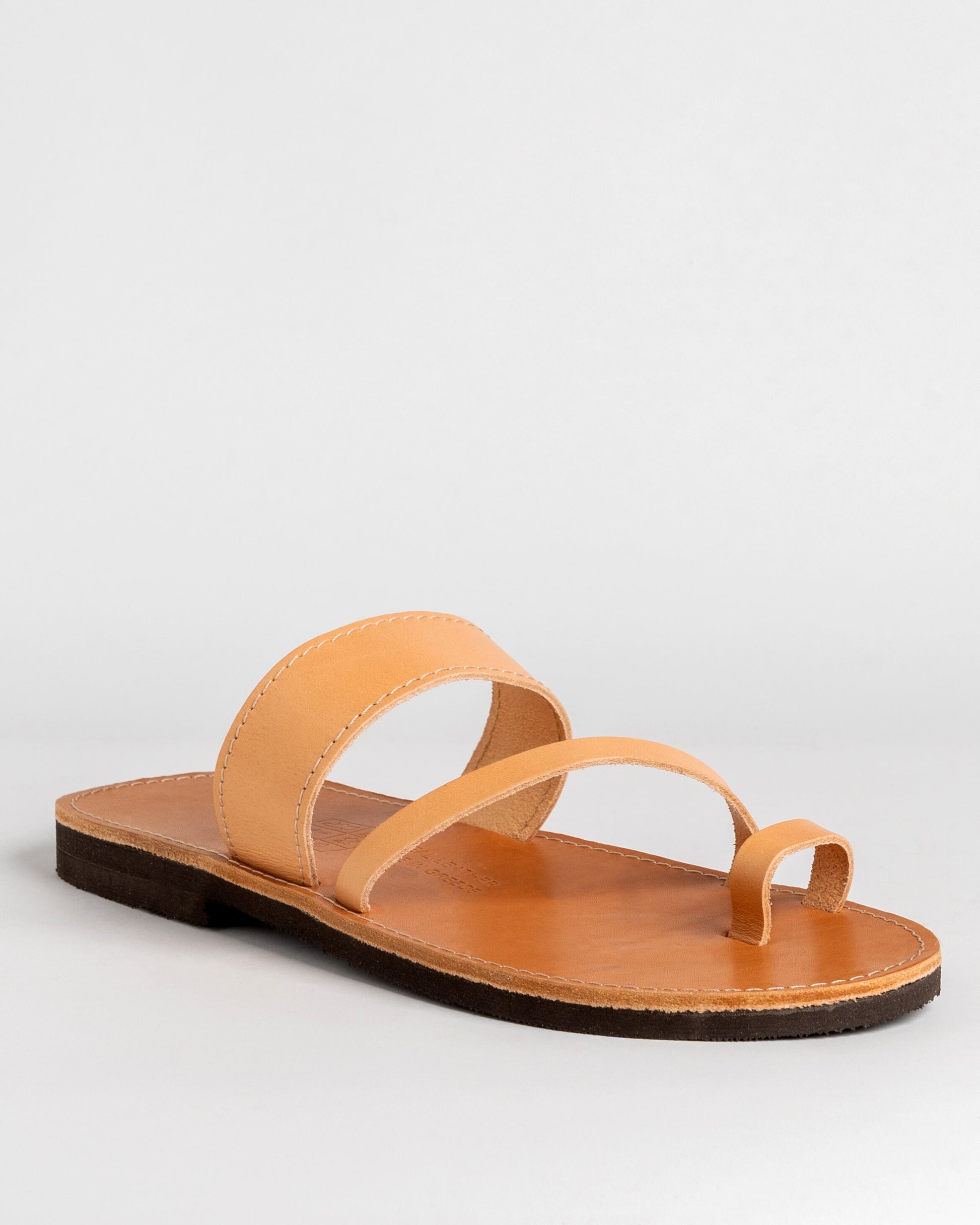 Brown leather sandals women, Toe ring leather sandals, Roman sandals, Flat leather sandals, Calf leather, Barefoot sandals