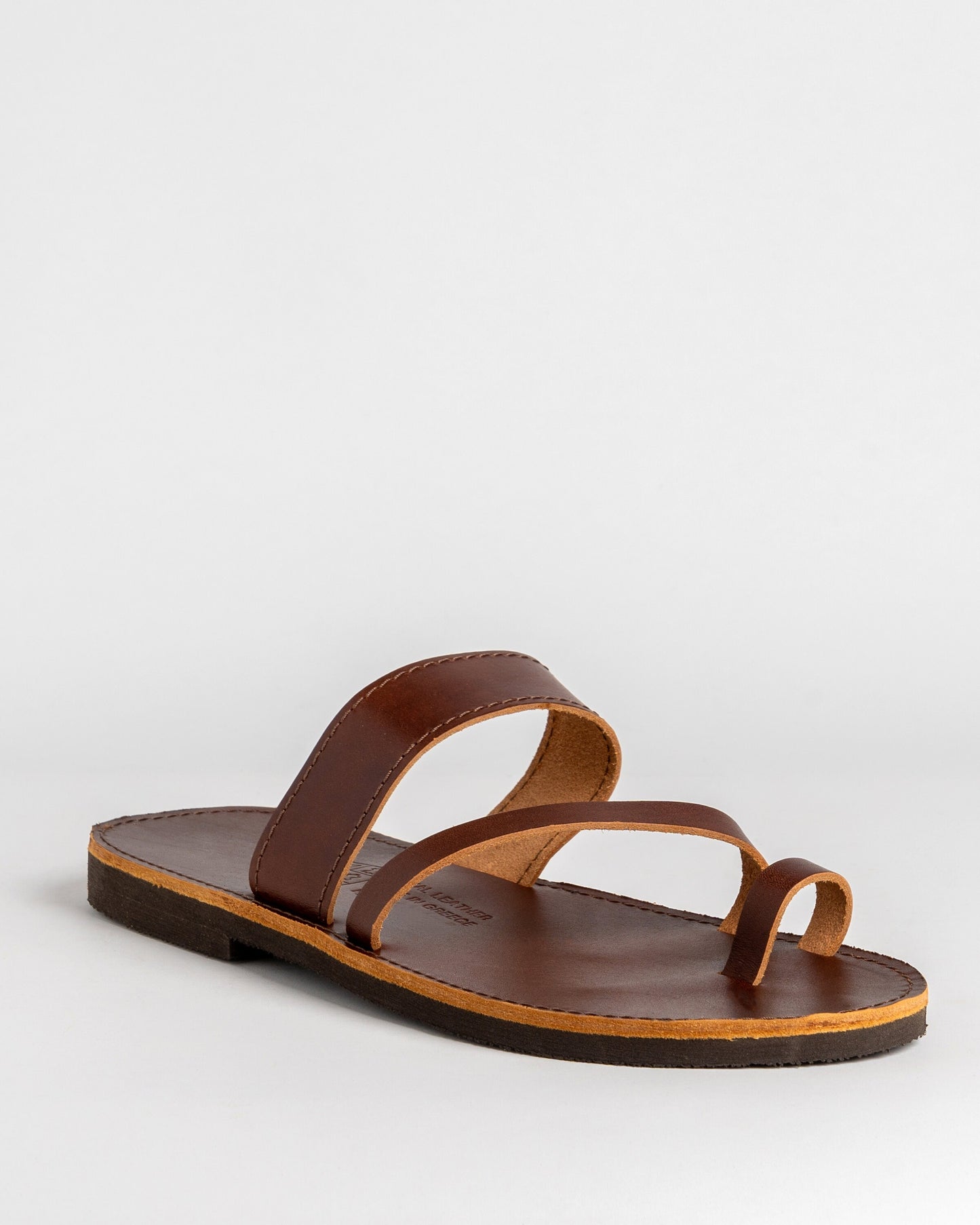 Brown leather sandals women, Toe ring leather sandals, Roman sandals, Flat leather sandals, Calf leather, Barefoot sandals