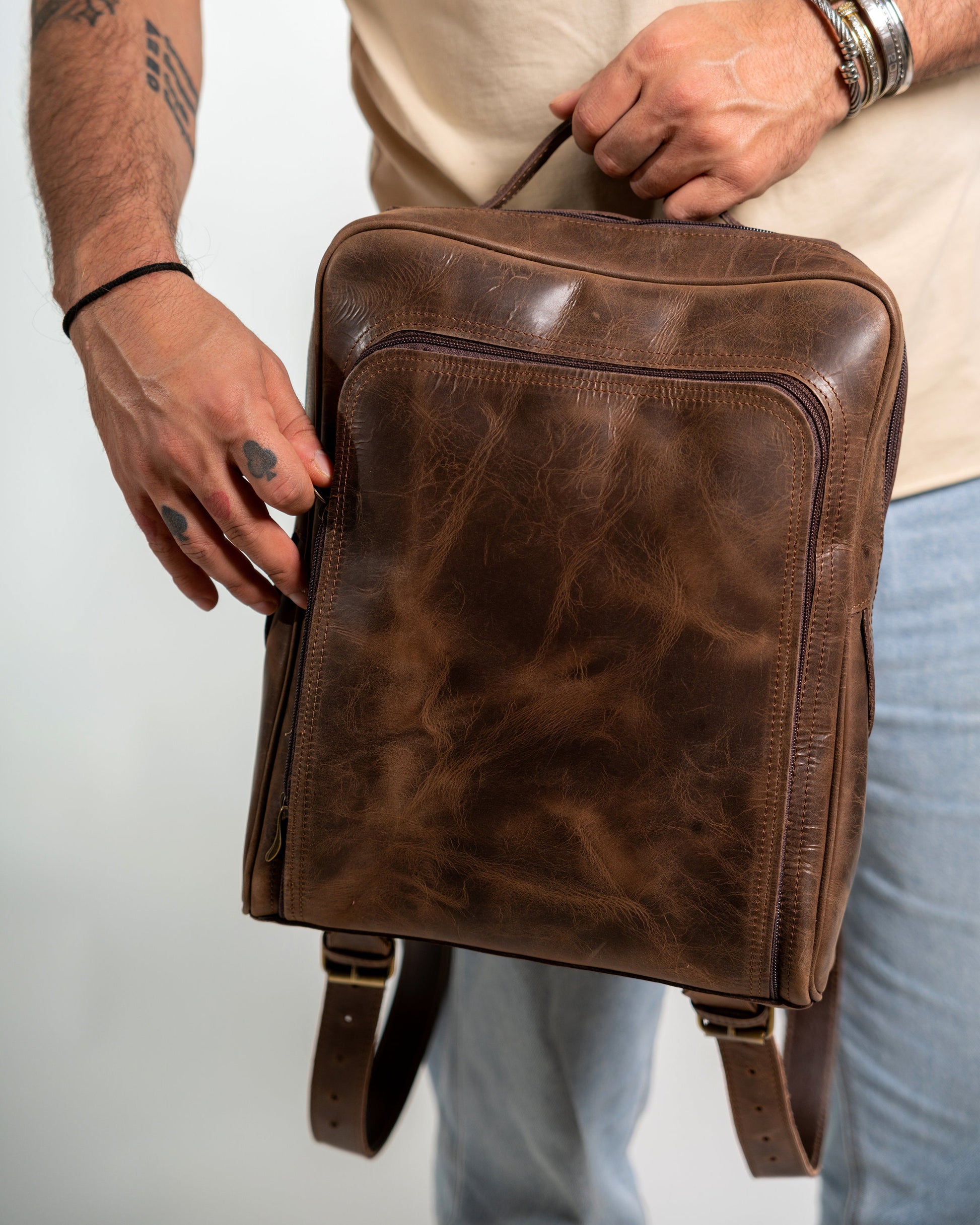 Leather backpack men, Leather rucksack, Leather backpack men laptop, Calf leather backpack