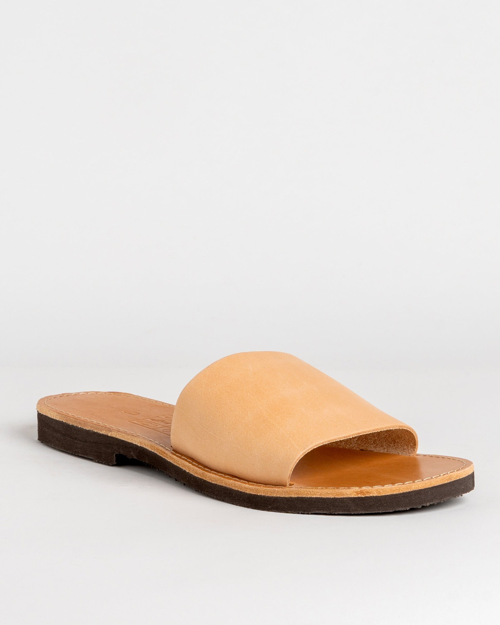 Minimalist natural leather sandals, Leather slippers women, Flat leather sandals, Womens leather slide sandals