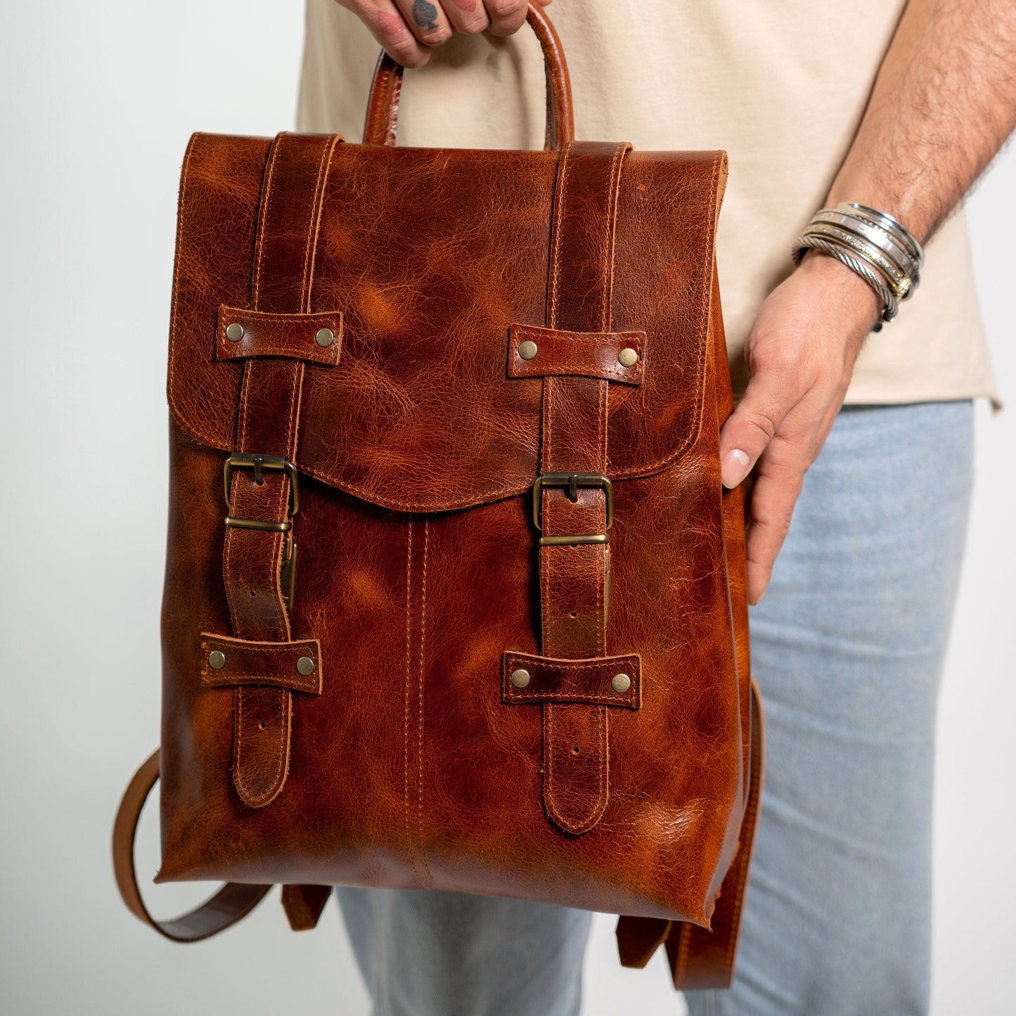 Leather backpack men, Leather rucksack, Laptop Leather backpack , Calf leather backpack