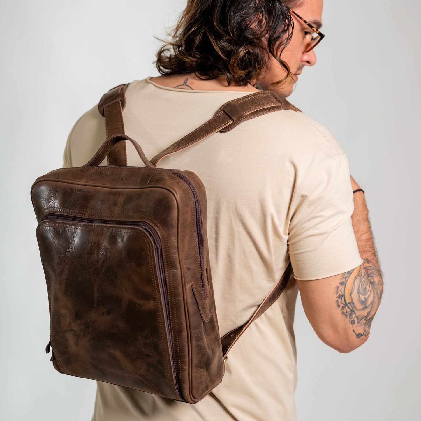 Leather backpack men, Leather rucksack, Leather backpack men laptop, Calf leather backpack