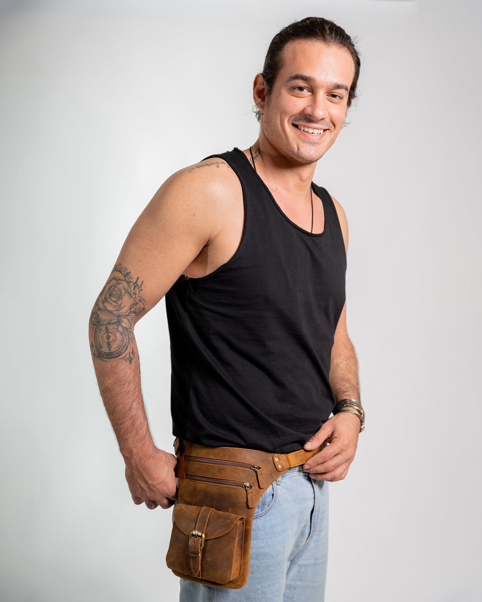 Leather hip bag men, Leather fanny pack, Leather utility belt, hip pouch, Leather waist bag men