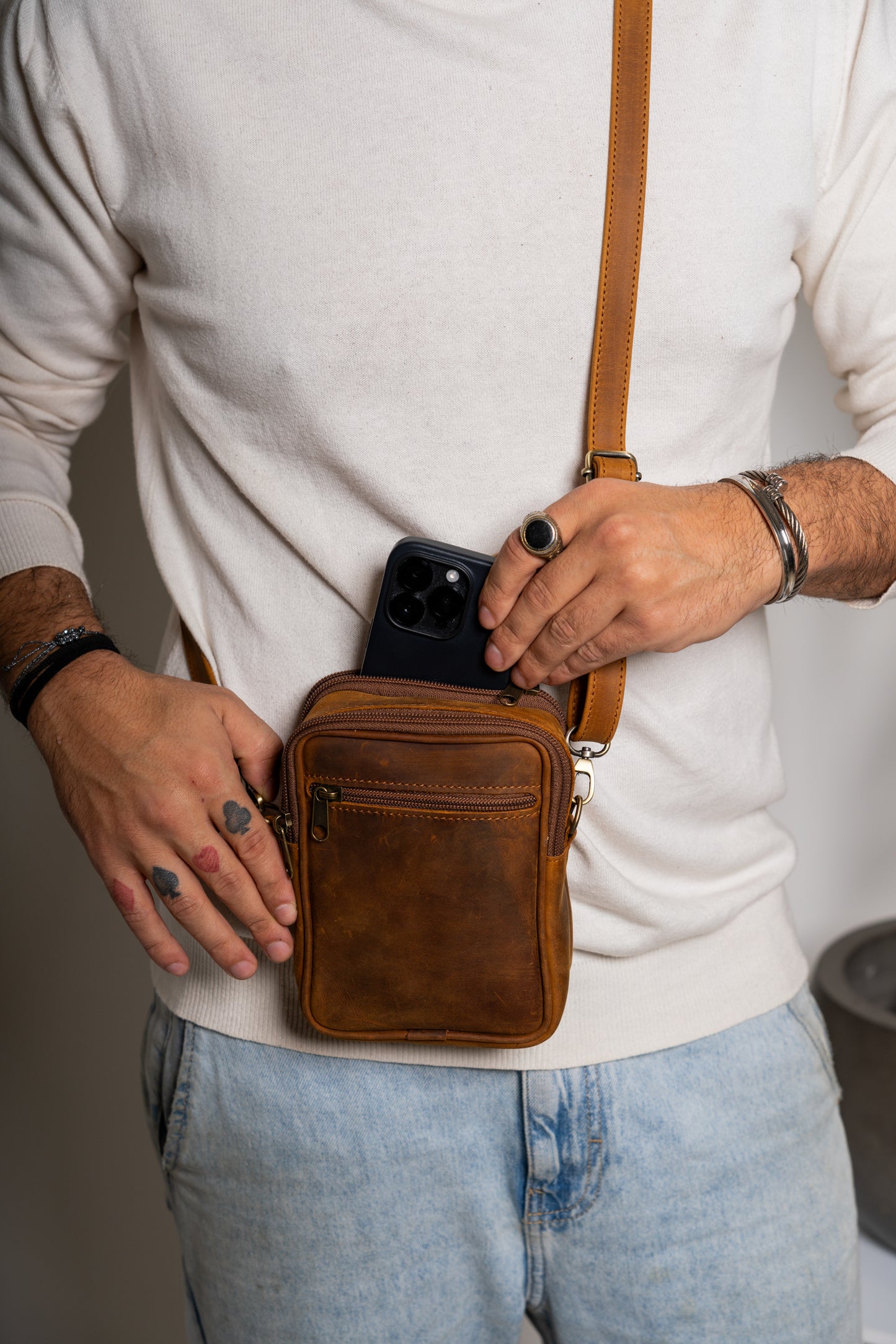 Leather Crossbody Bag Men Pericles