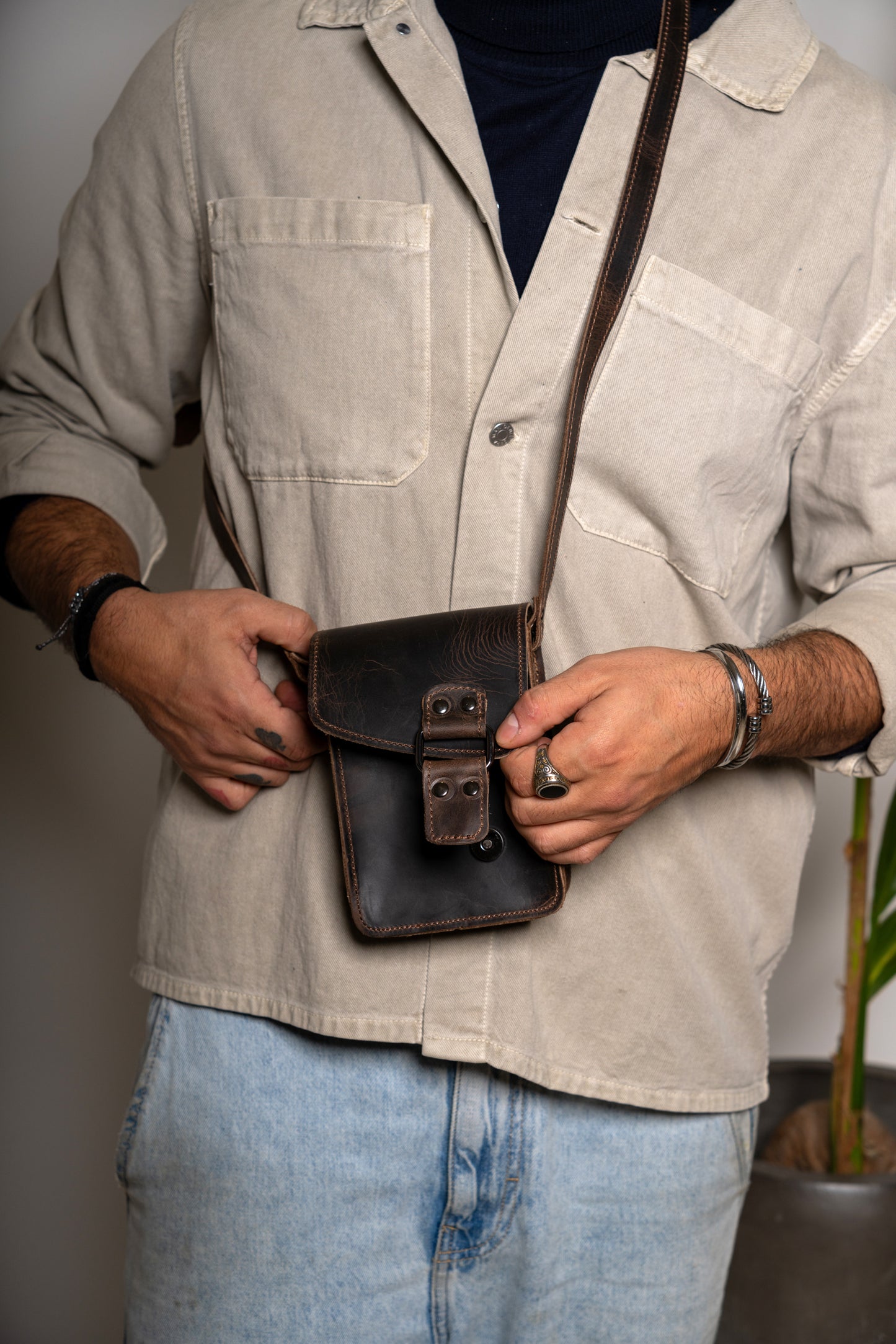 Leather Crossbody Bag Men Leonidas