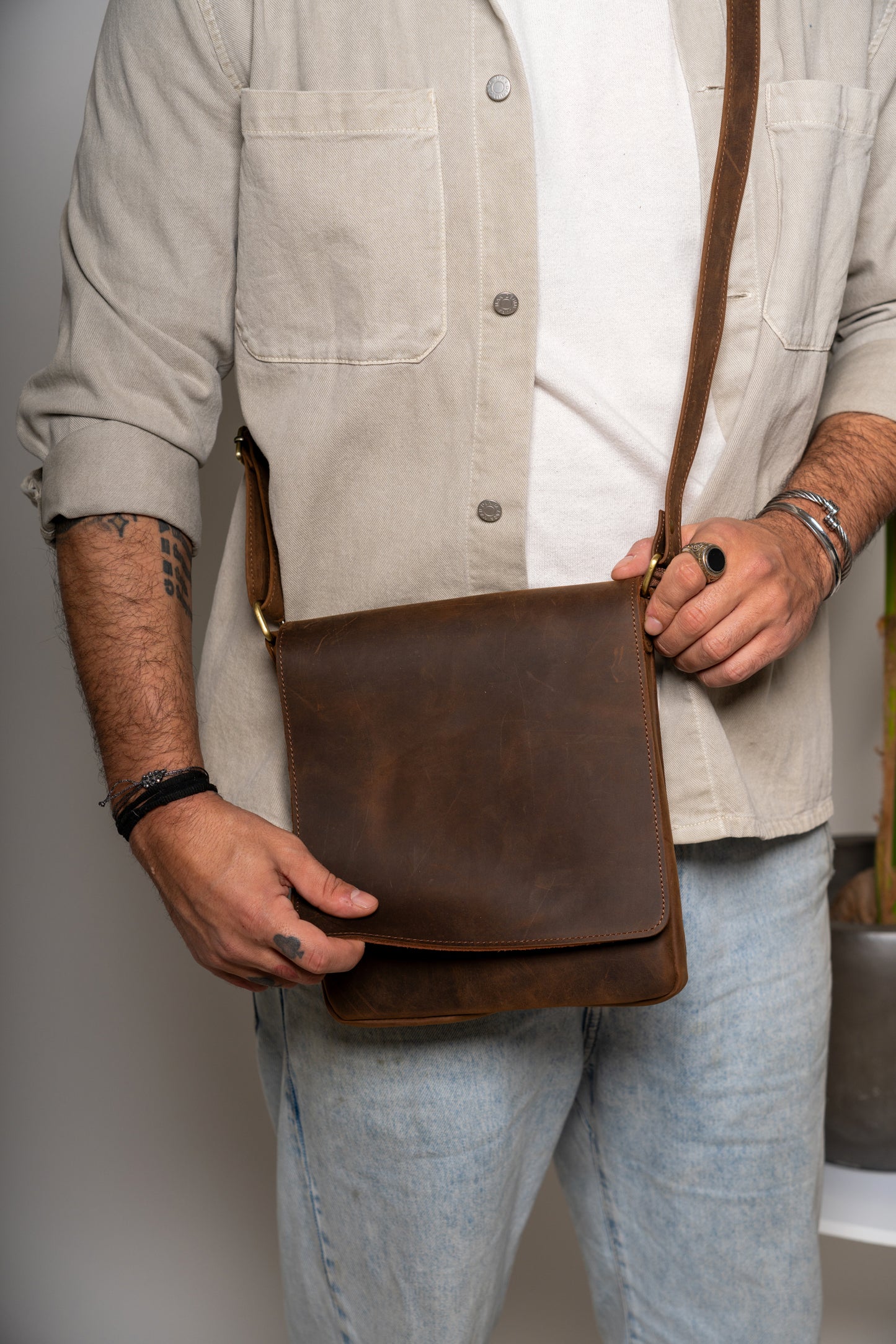 Leather Crossbody Bag Men Herodotus