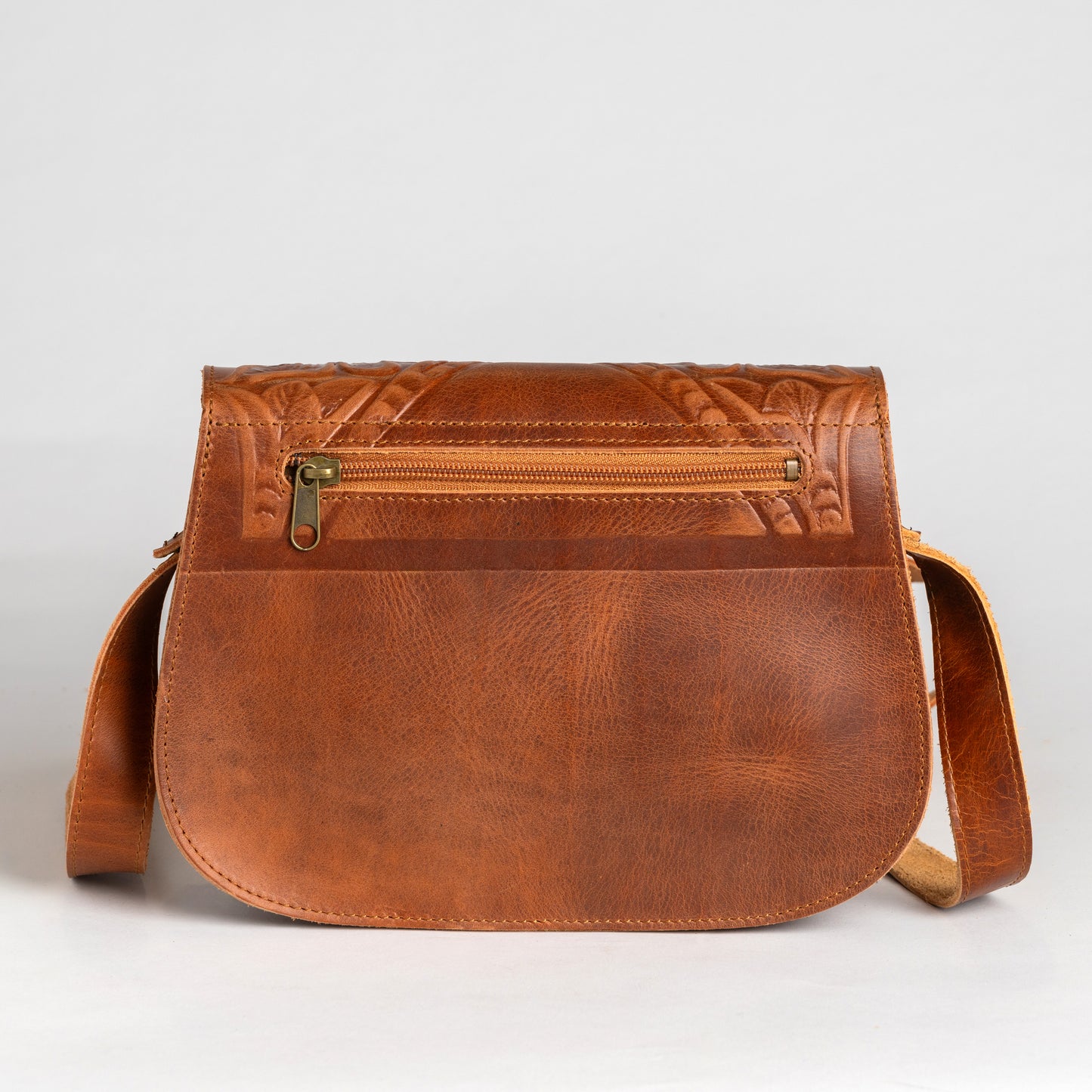 Honey Brown Leather Crossbody Bag Tooled Electra