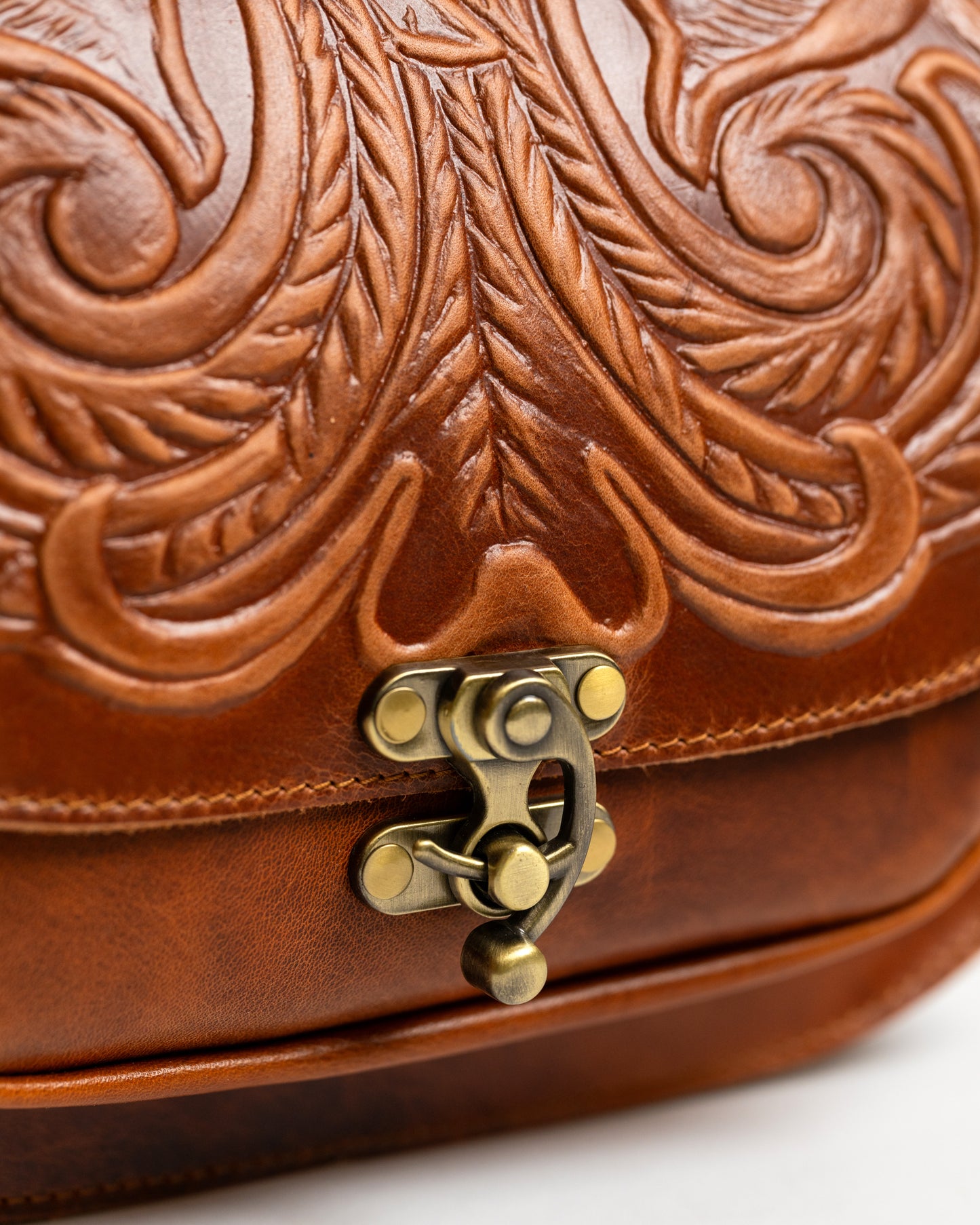 Honey Brown Leather Crossbody Bag Tooled Electra