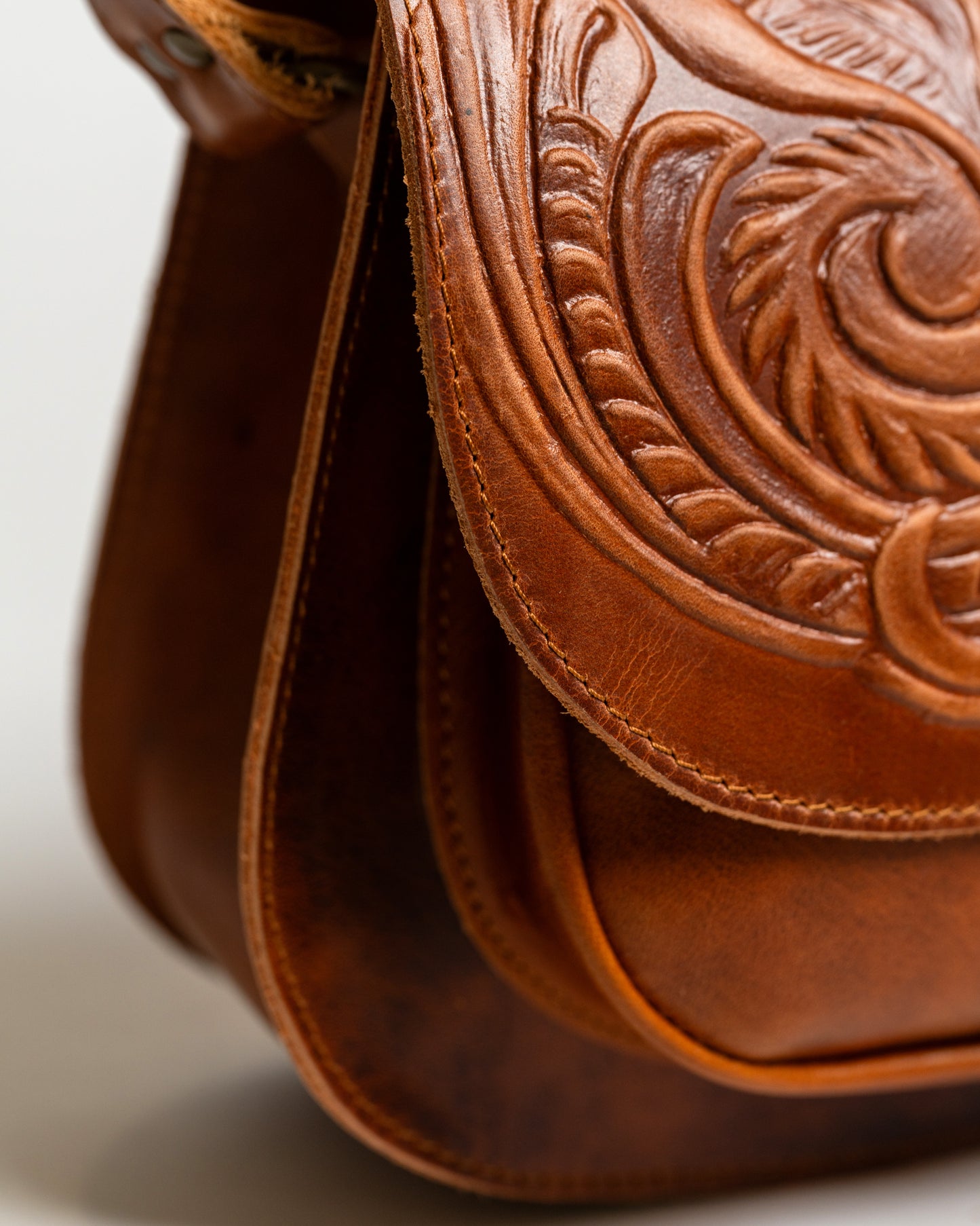 Honey Brown Leather Crossbody Bag Tooled Electra