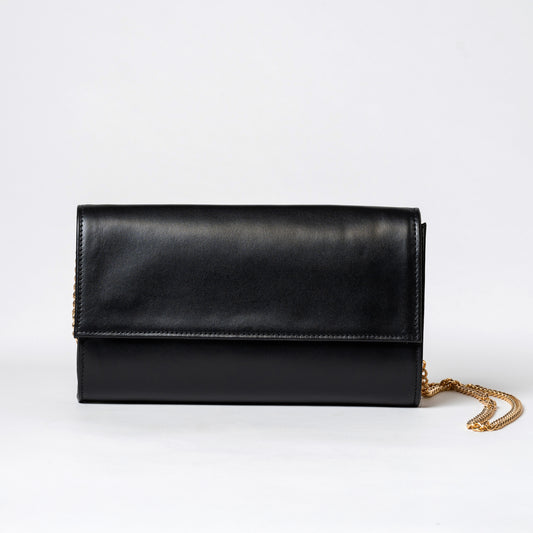 Umhängetaschen für Damen, Portemonnaie mit Umschlag, schwarze Geldbörse mit Goldkette, Vintage-Tasche, Lederhandtaschen, kleine Ledertasche, Lederclutch