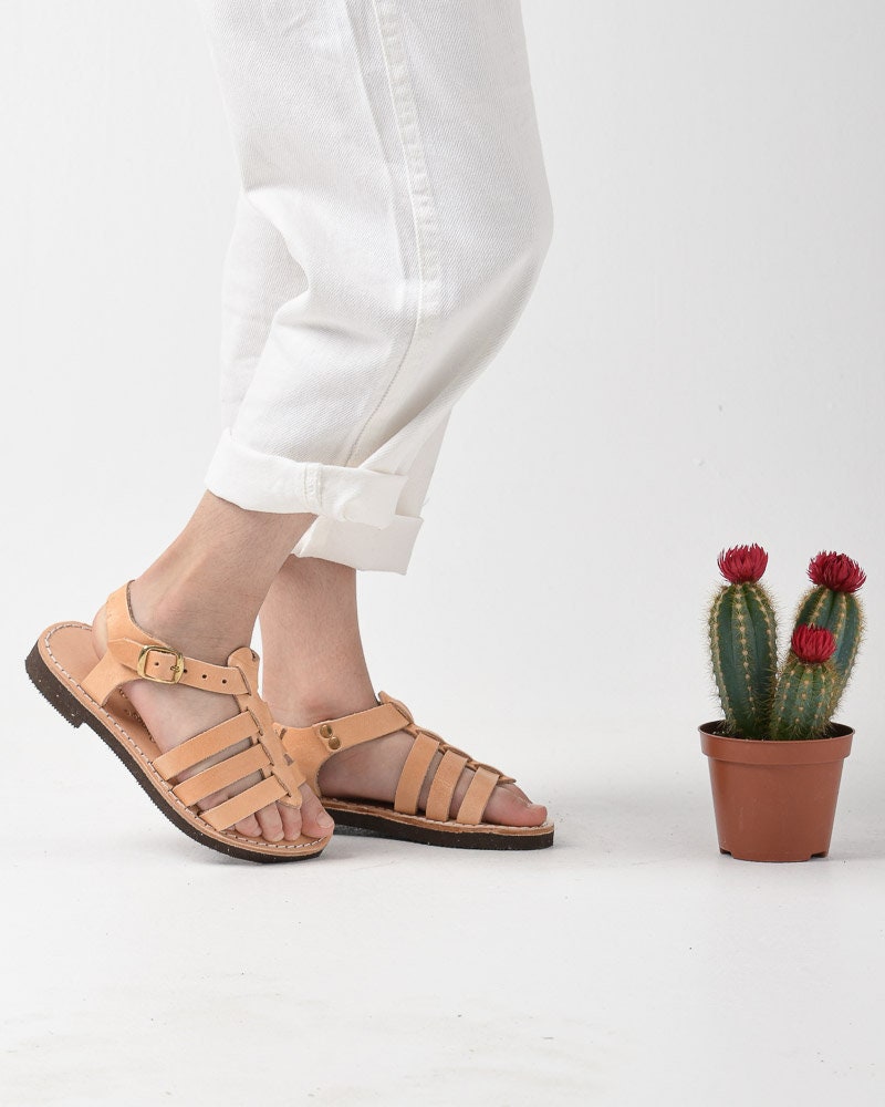 Gladiator girls sandals, Strappy Greek leather sandals, Ankle strap open toe flat sandals, Sandales cuir femme
