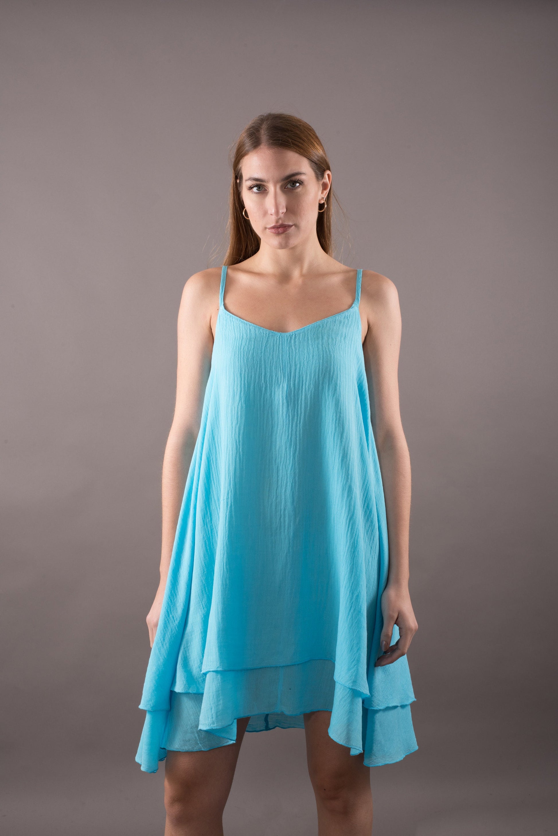 Women's spaghetti strap top dress, Gauze sundress, Summer cotton dress, Backless dress, Asymmetric dress